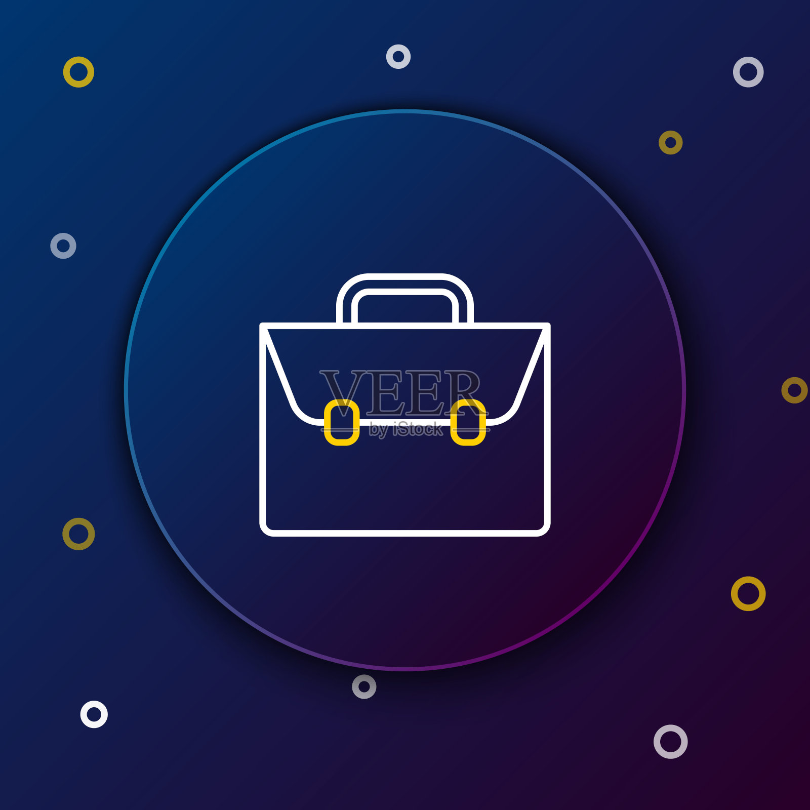 白色和黄色线公事包图标孤立在深蓝色的背景。业务用例的迹象。业务组合。色彩斑斓的轮廓的概念。矢量图插画图片素材