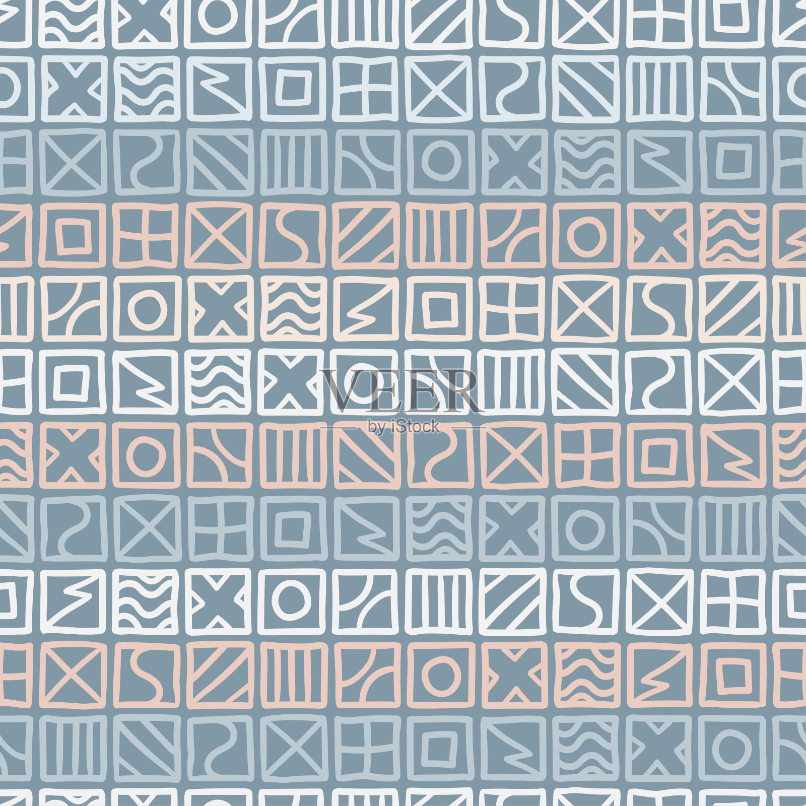 有趣的手绘抽象无缝图案，创意的背景与方块，伟大的纺织品，横幅，壁纸，包装矢量设计插画图片素材