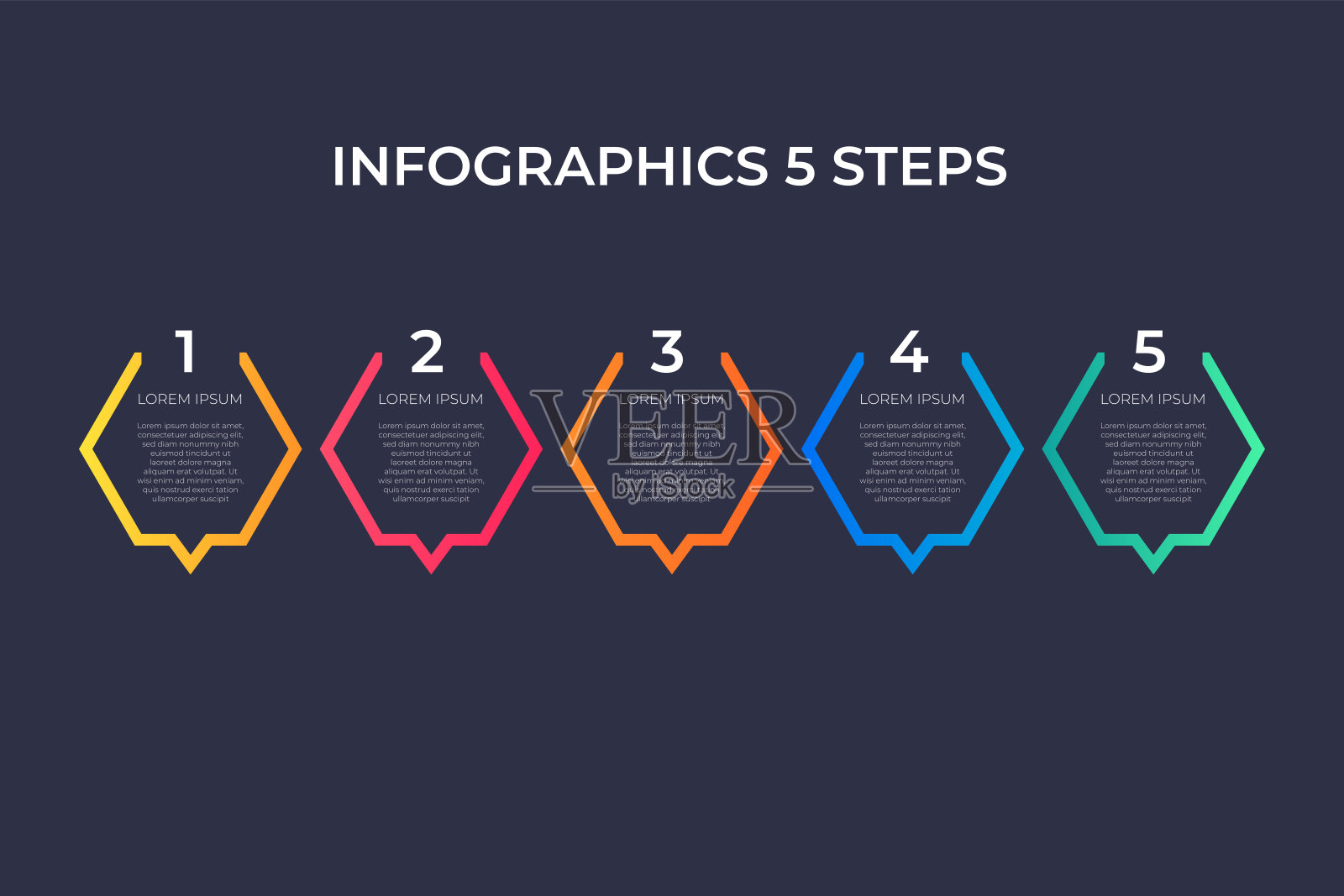 现代和创造性的时间轴信息图与五步设计矢量。可用于流程，年度报告，演示，界面，教育，图表，工作流布局，信息图，网页设计。插画图片素材