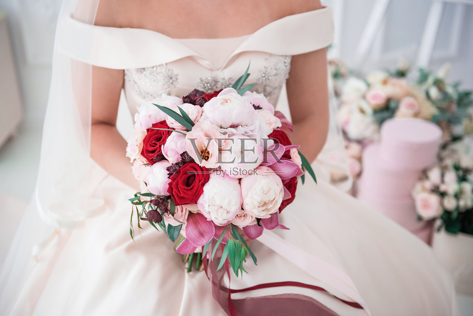 美丽的牡丹婚礼花束照片摄影图片