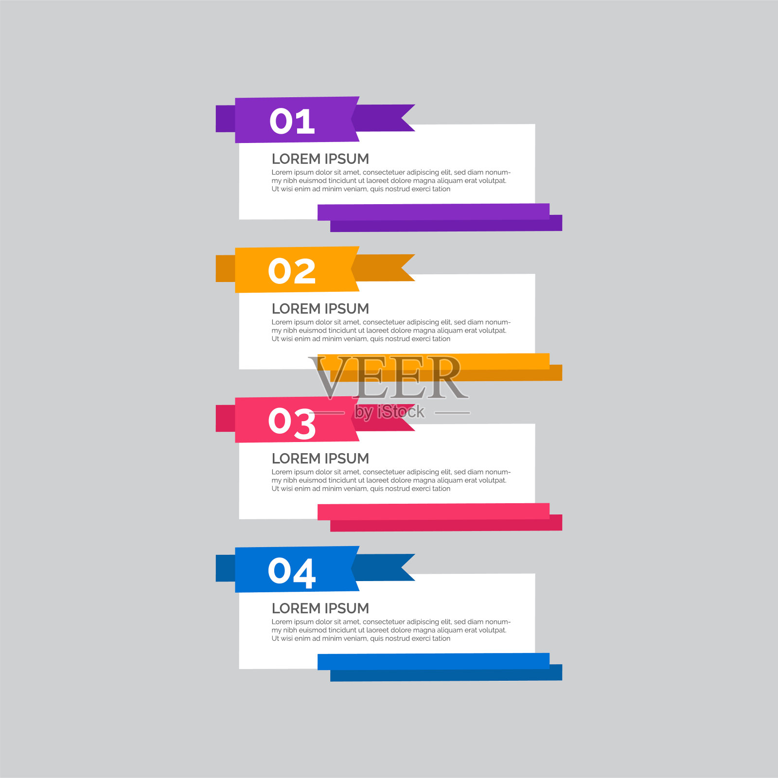 具有4个步骤的现代商业信息图模板，选项。信息图形多色设计元素的演示，工作流程布局，图表，网站，广告，营销，公司报告。插画图片素材