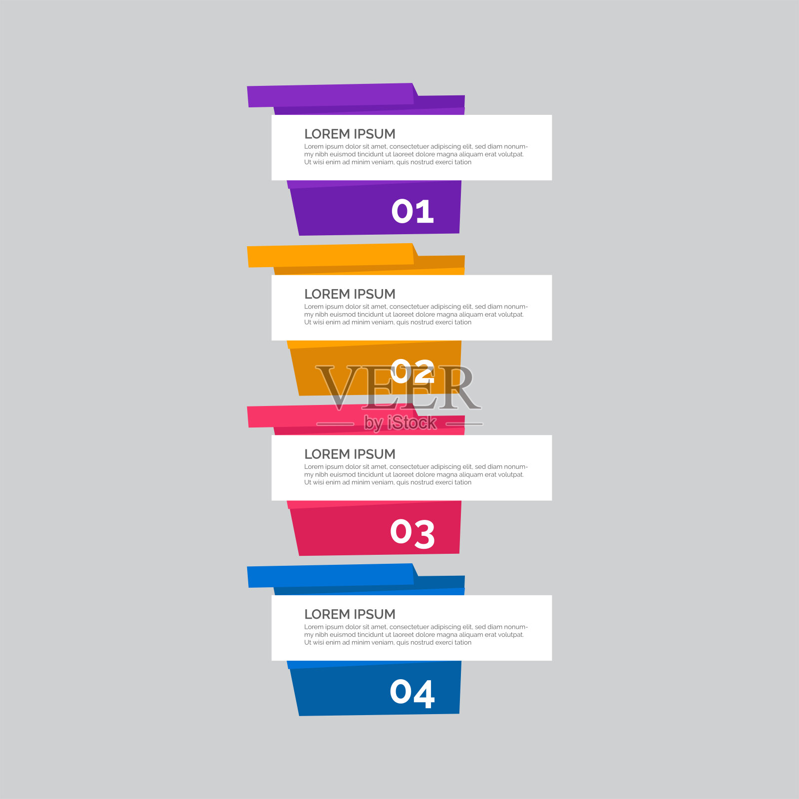 具有4个步骤的现代商业信息图模板，选项。信息图形多色设计元素的演示，工作流程布局，图表，网站，广告，营销，公司报告。设计模板素材