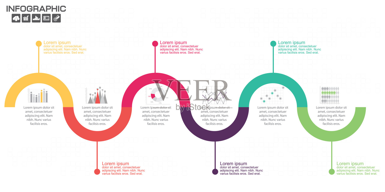 时间线信息图设计模板与7个选项，过程图，矢量eps10插图设计模板素材