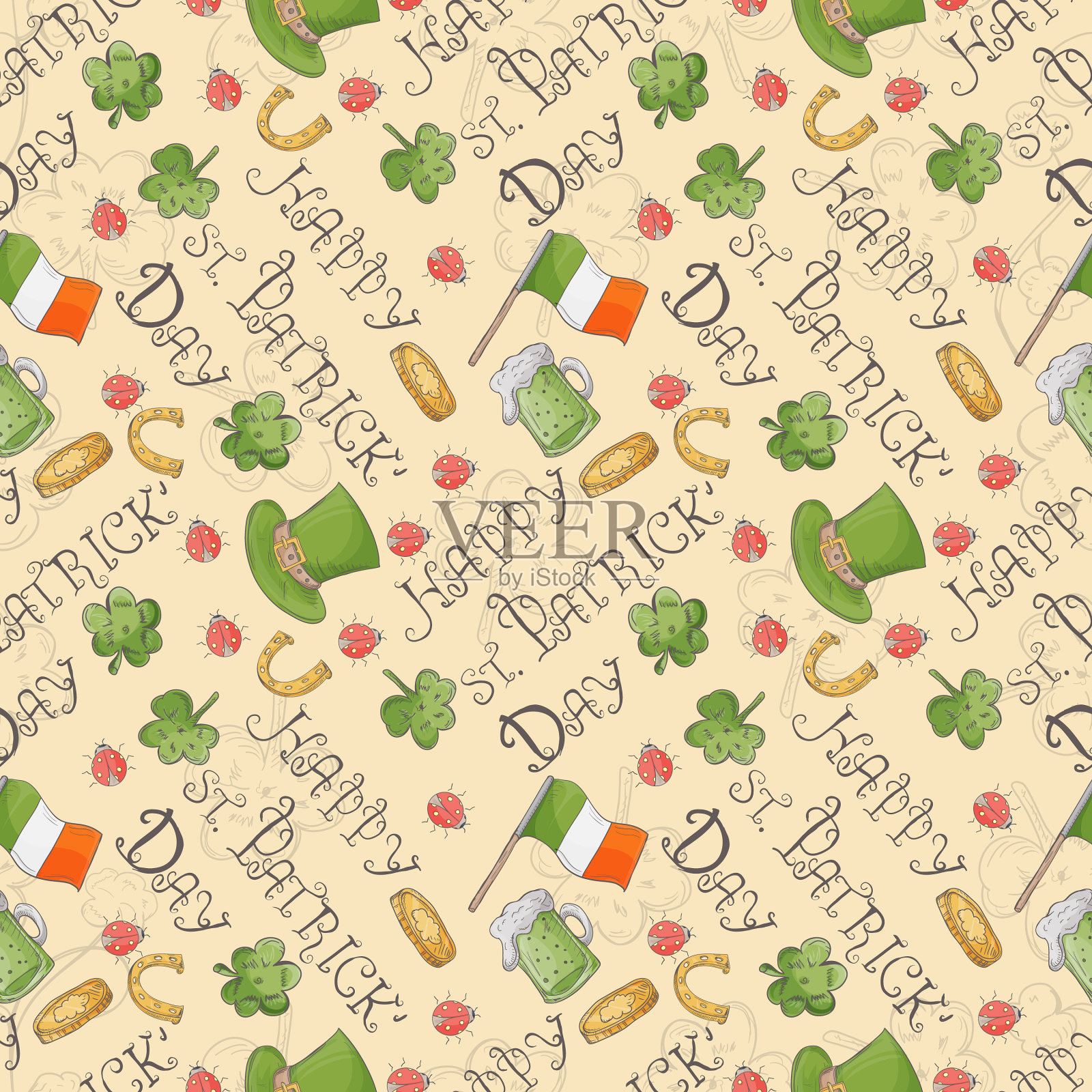 无缝图案设计爱尔兰主题插画图片素材