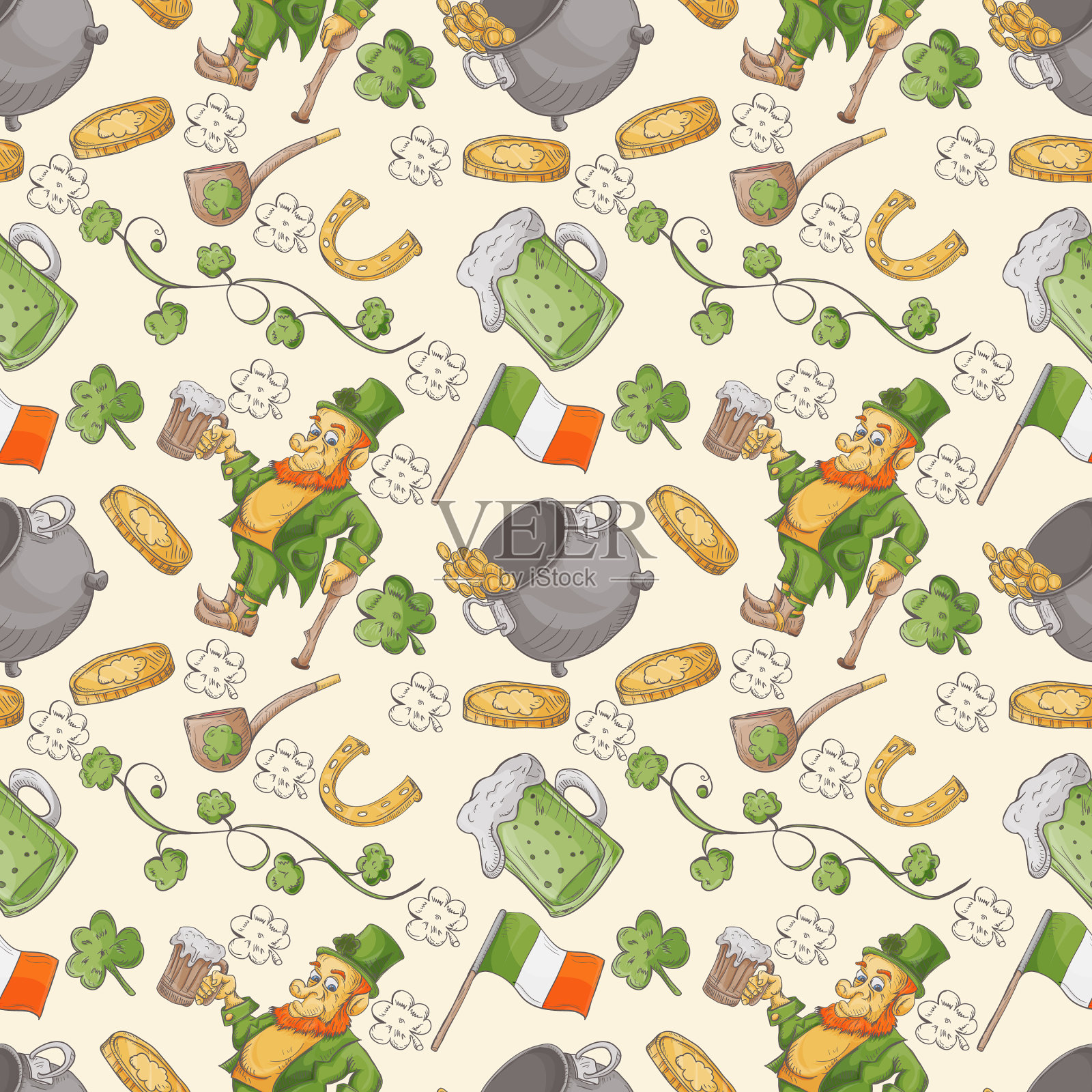 以爱尔兰为主题的无缝图案设计插画图片素材