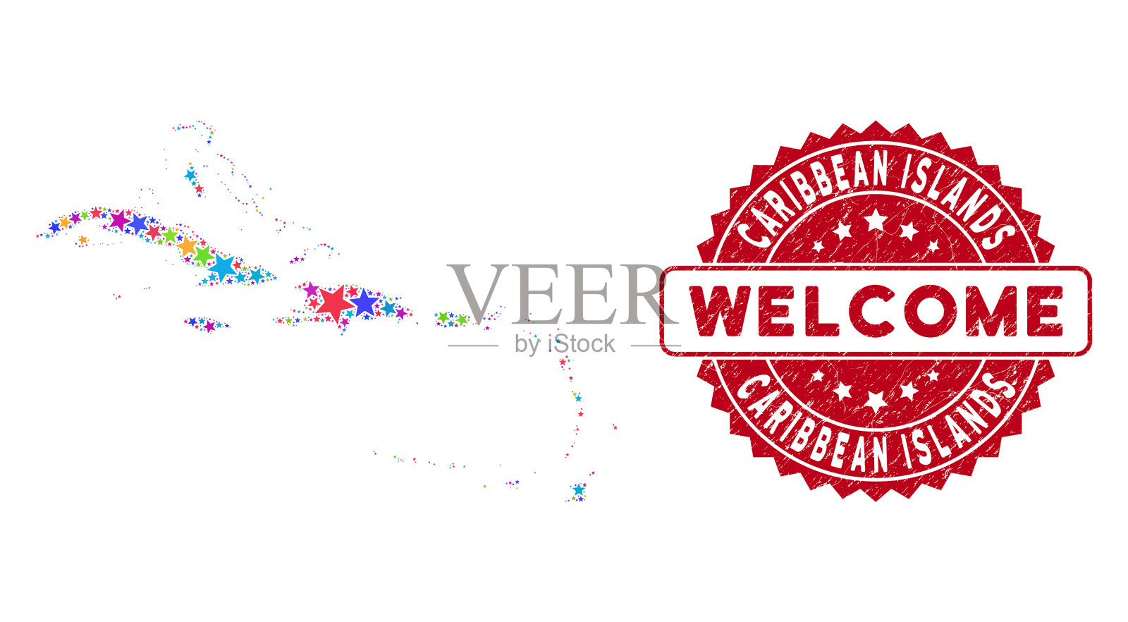 亮星加勒比群岛地图组成及插画图片素材