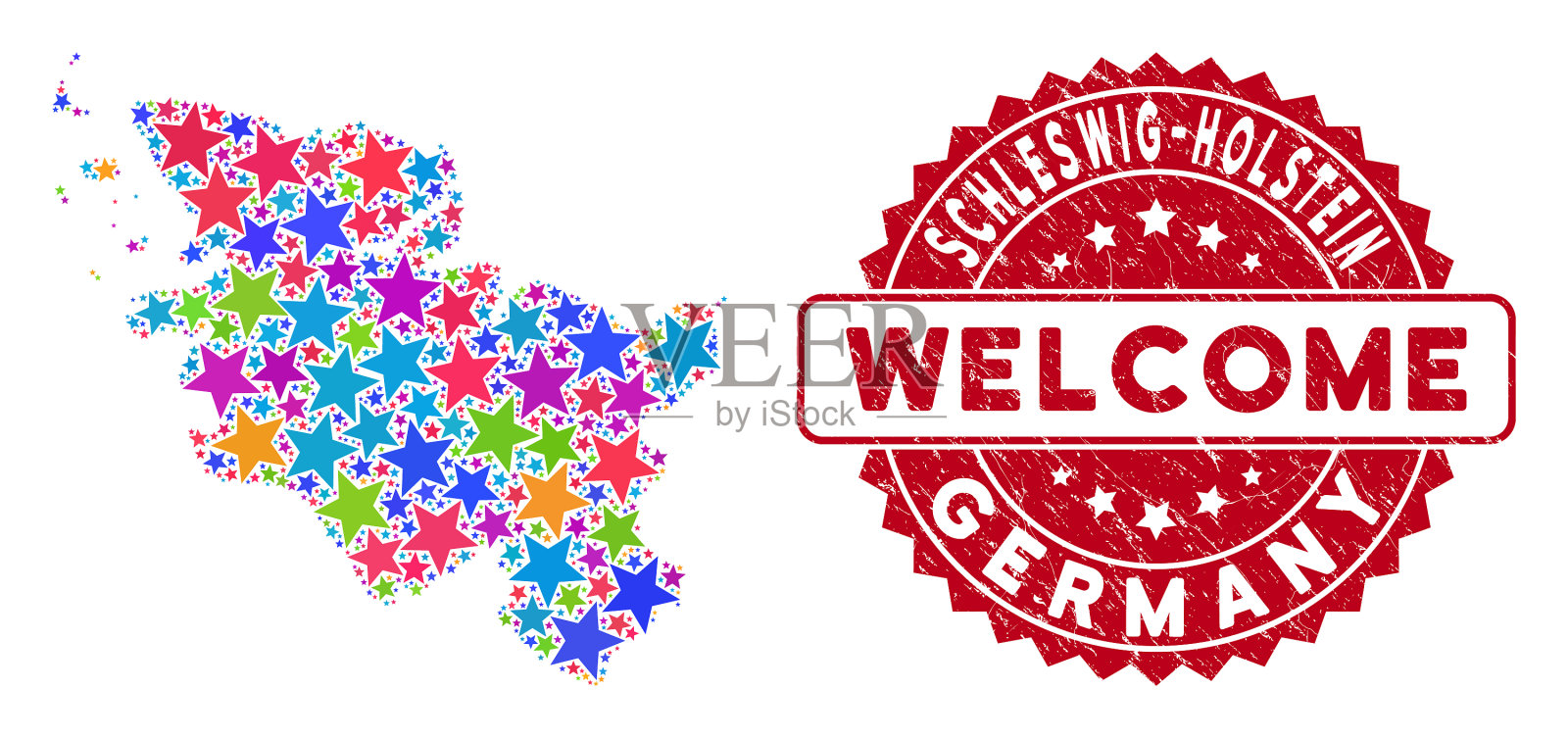 彩色星石勒苏益格-荷尔斯泰因地图插画图片素材