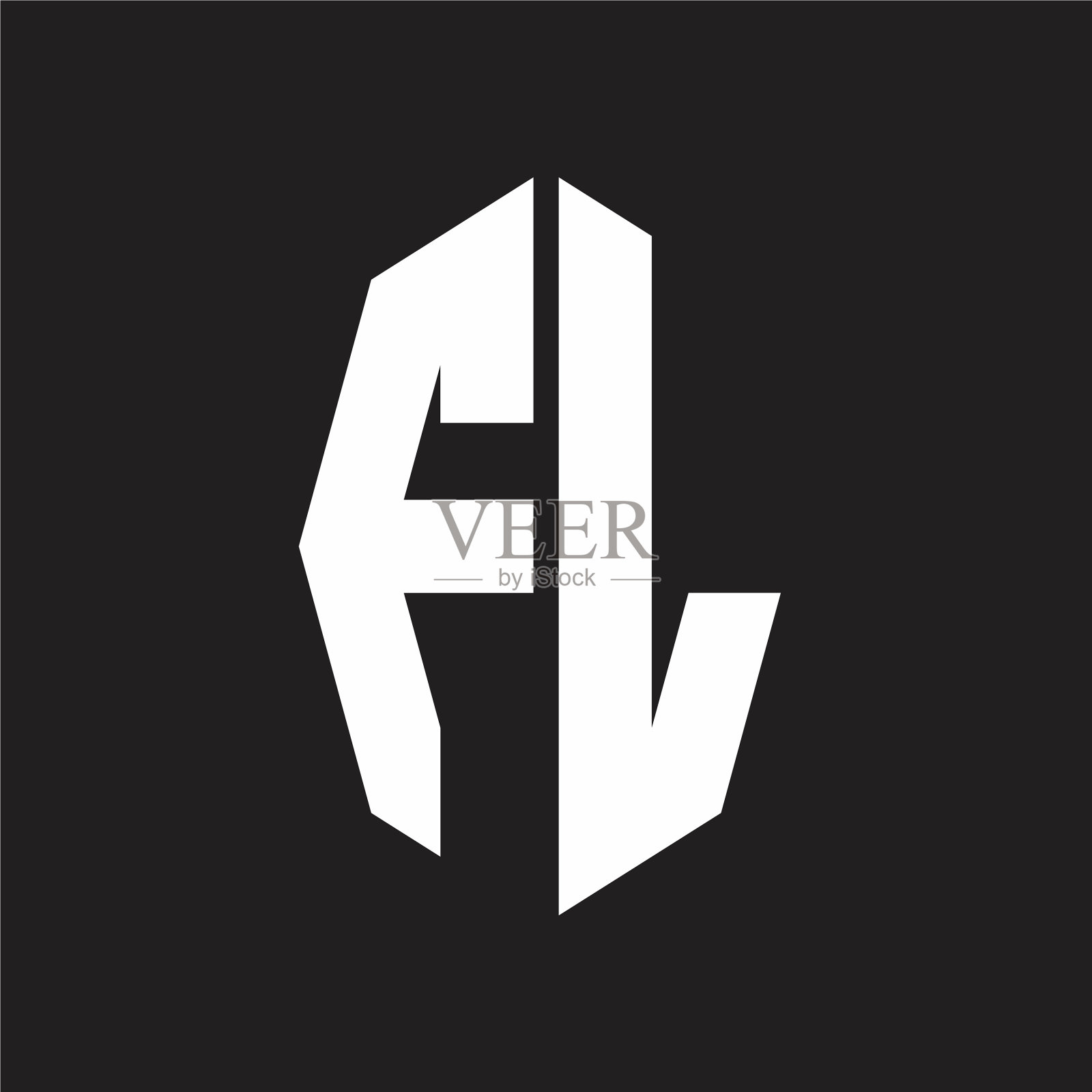 Fl标志字母与八角形缎带风格插画图片素材