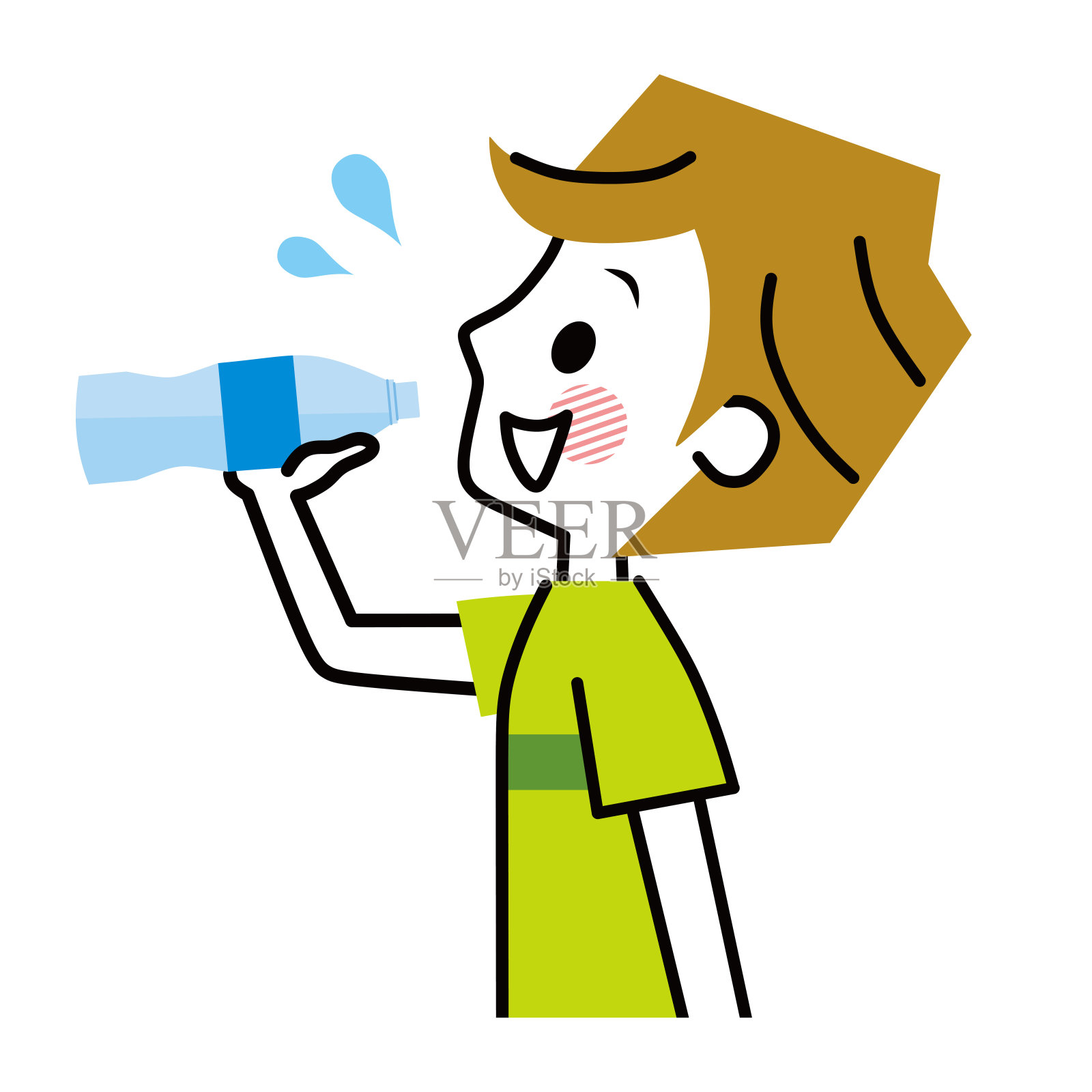 一个人喝水的插图。插画图片素材