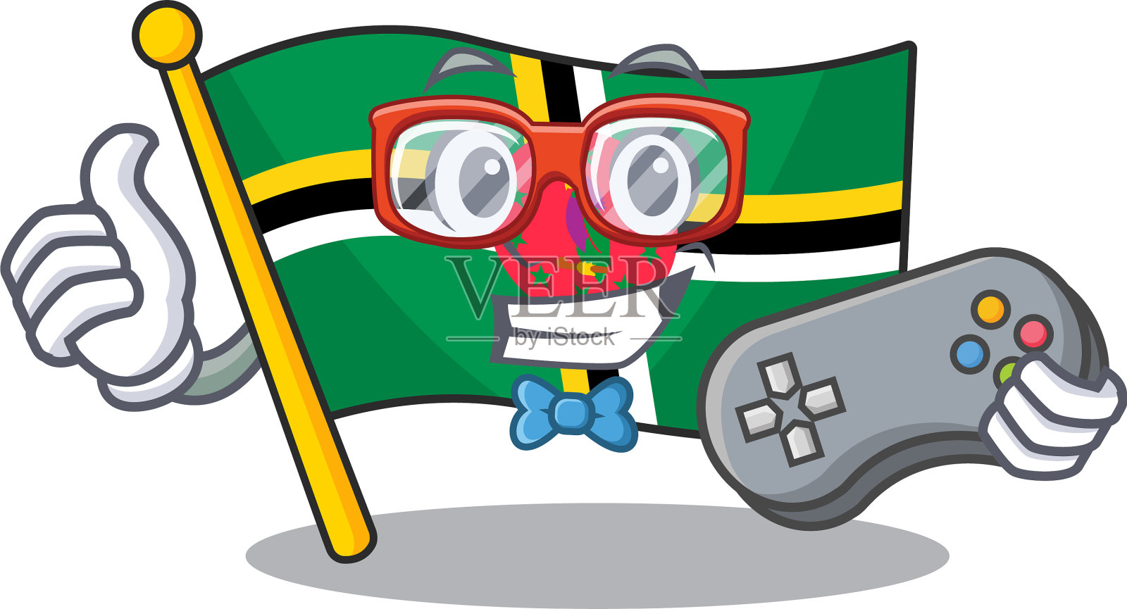 笑脸玩家旗帜dominica卡通吉祥物风格设计元素图片