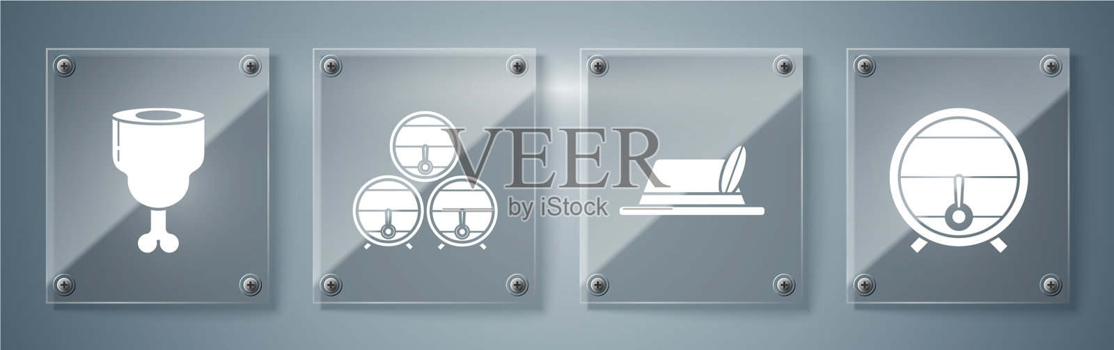 将木桶放在架子上，并带有旋塞图标素材