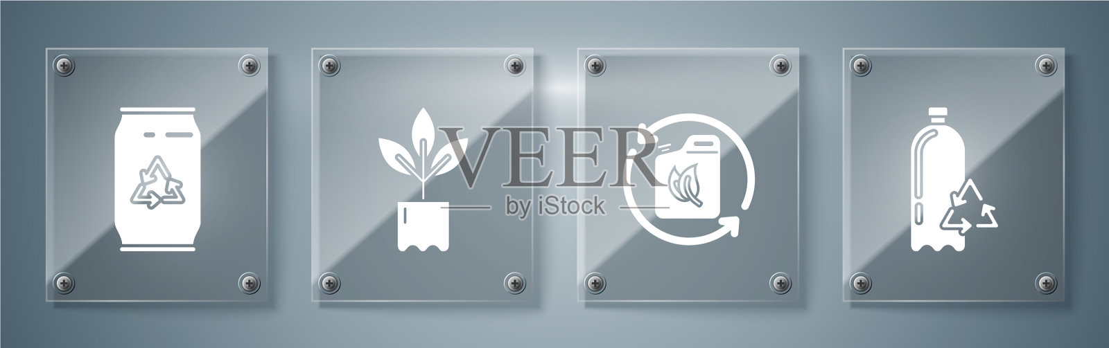 设置回收塑料瓶生物燃料罐图标素材