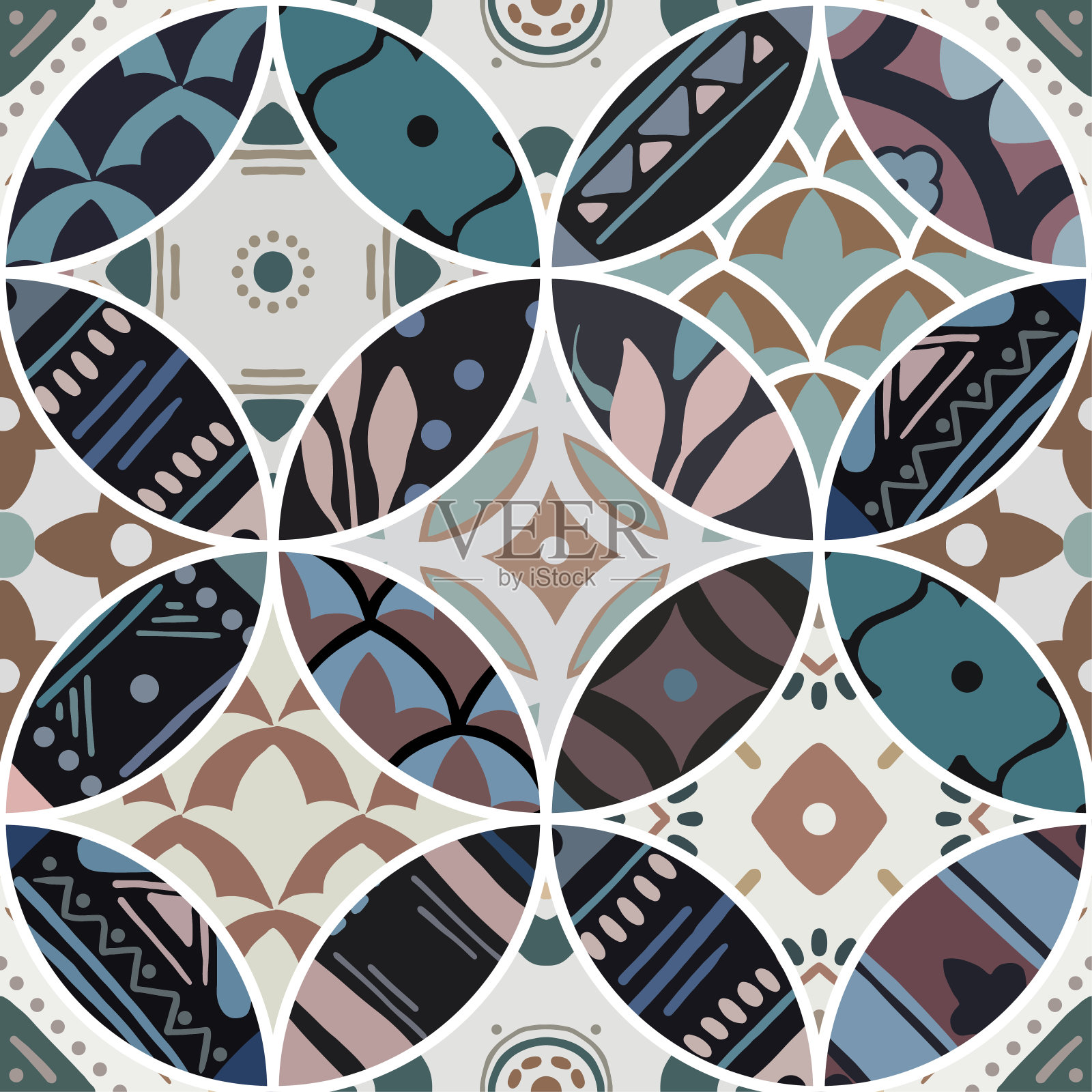 无缝图案，色彩鲜艳的碎花拼接风格插画图片素材