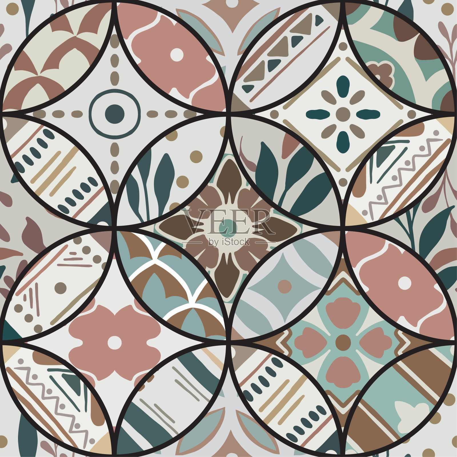 无缝图案，色彩鲜艳的碎花拼接风格插画图片素材