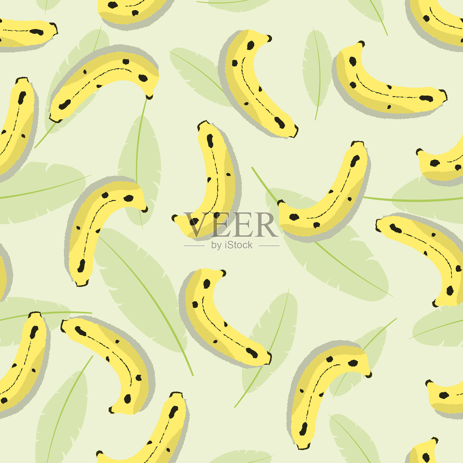 无缝的香蕉和叶子图案插画图片素材