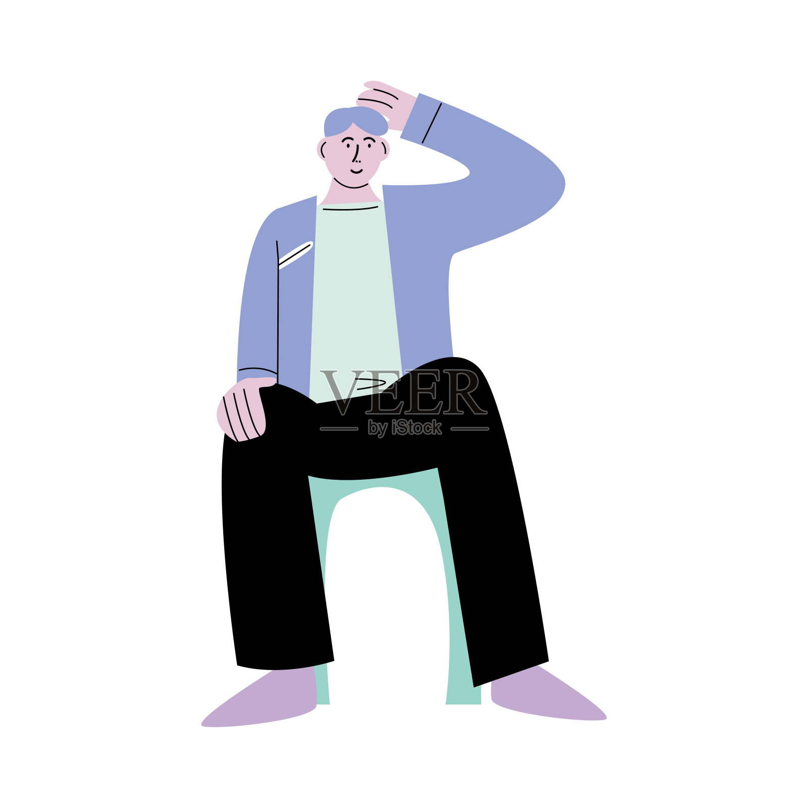 青年病人坐在医院用体温计测量体温插画图片素材