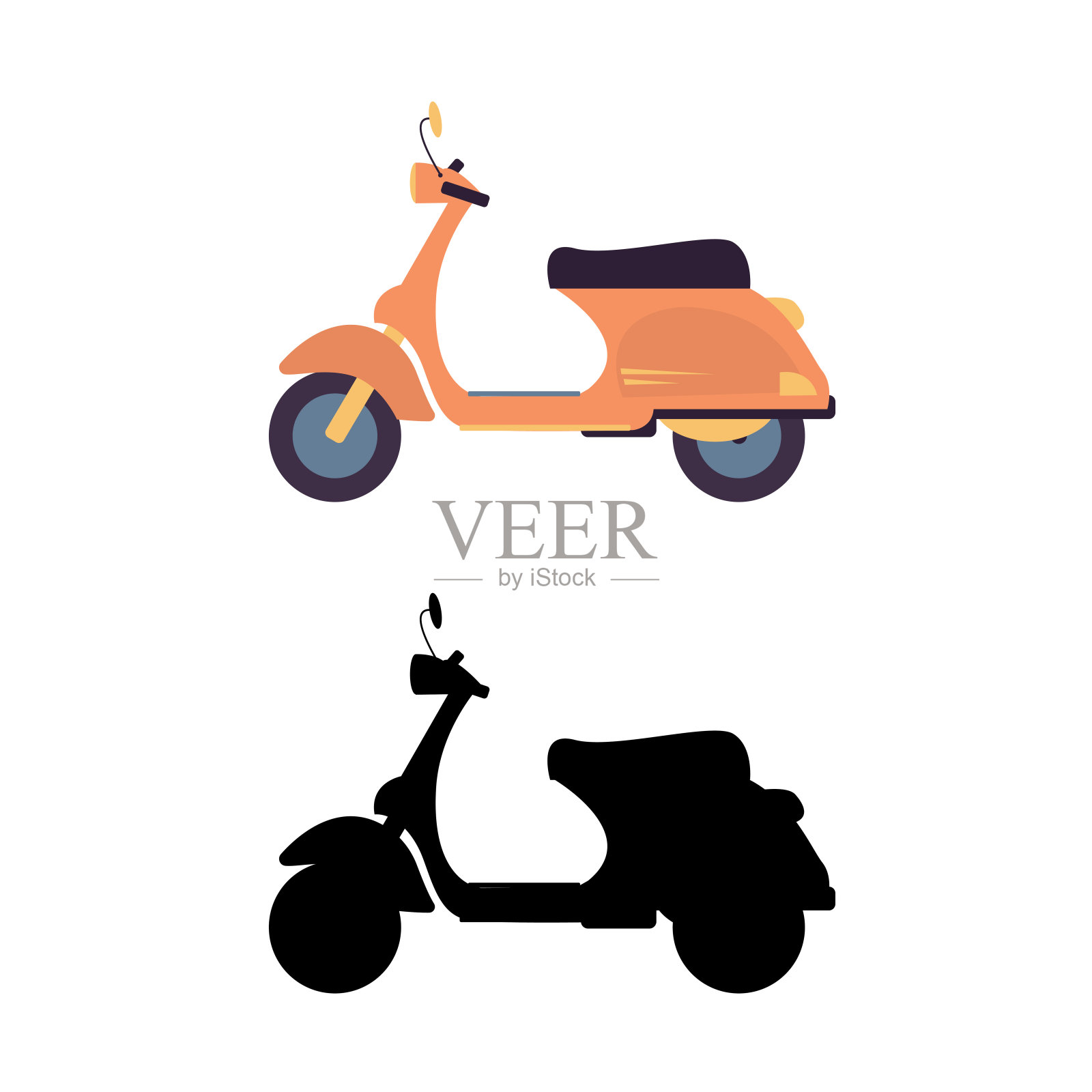 摩托车和摩托车的剪影。卡通运输孤立的白色背景。插画图片素材