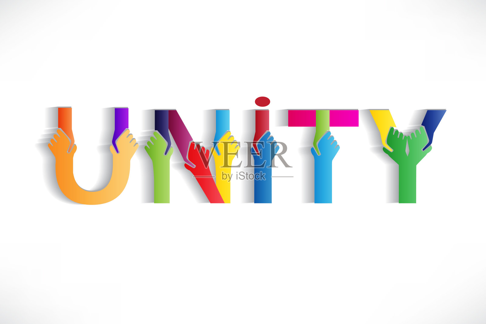 手统一彩色文字图标矢量插画图片素材