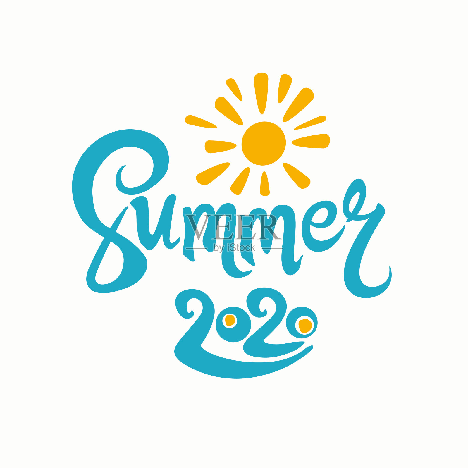2020年夏天。季节性的标志与太阳。插画图片素材