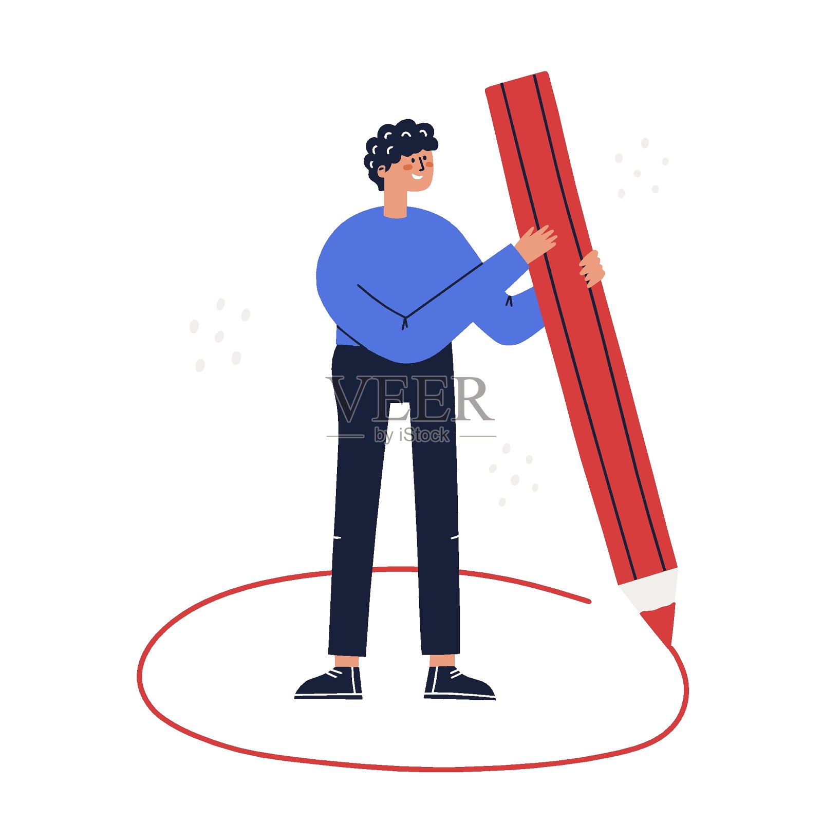 人在自己周围画一个圈。保持社交距离的概念。手绘矢量图插画图片素材