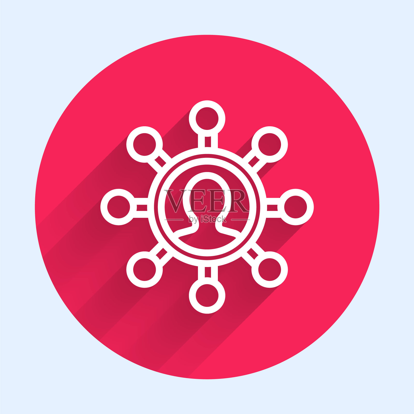 白线业务网络和通信图标隔离与长影子。强大的网络营销、影响力和领导力。红色圆圈按钮。矢量图图标素材