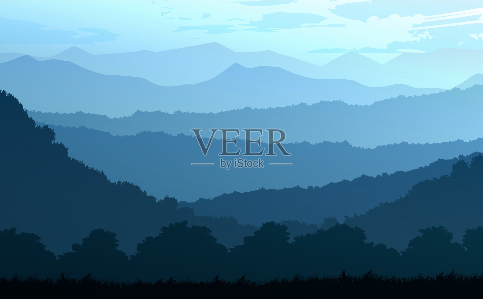 天然林，树木多山，地平线丘陵插画图片素材