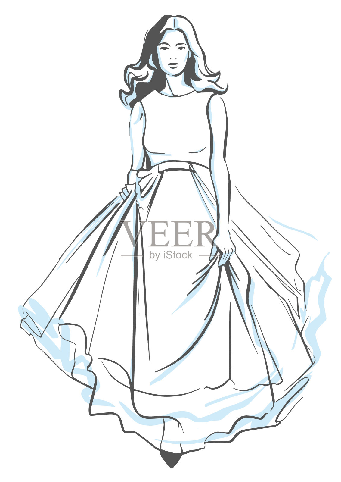 时装模特儿。穿着婚纱的美丽新娘插画图片素材