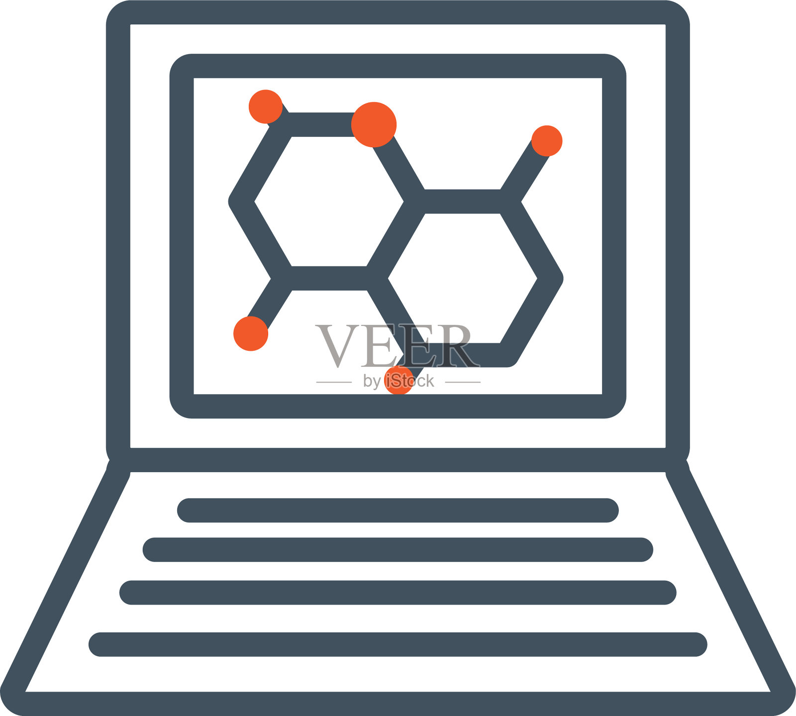 笔记本电脑内隔离黑色和橙色病毒插画图片素材