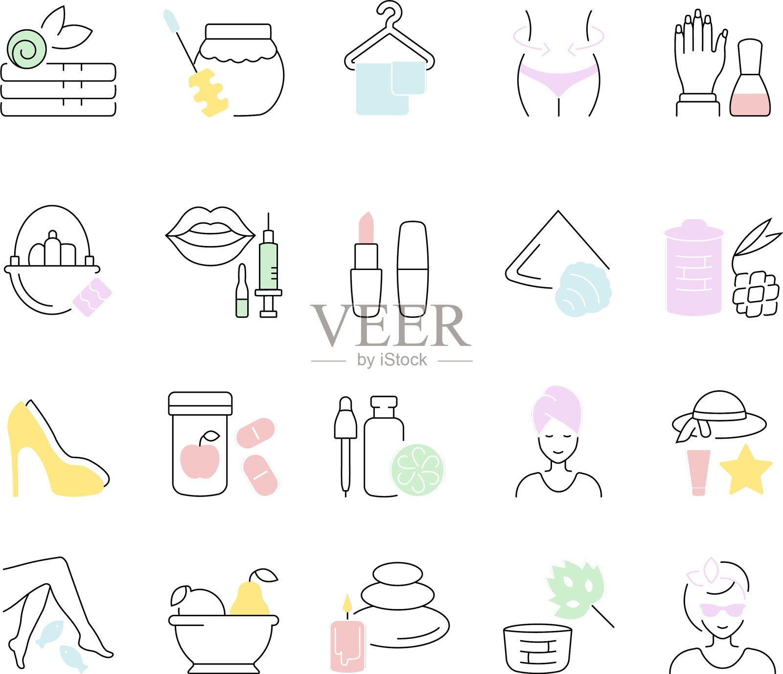 设置线条图标美丽和健康图标素材