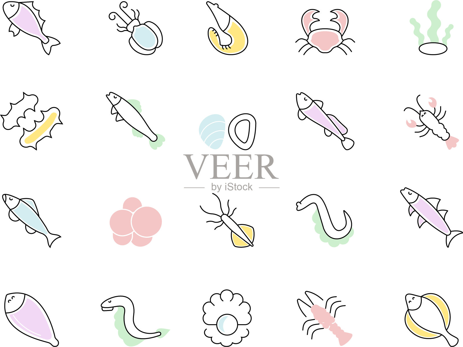 Set line图标海鲜图标素材