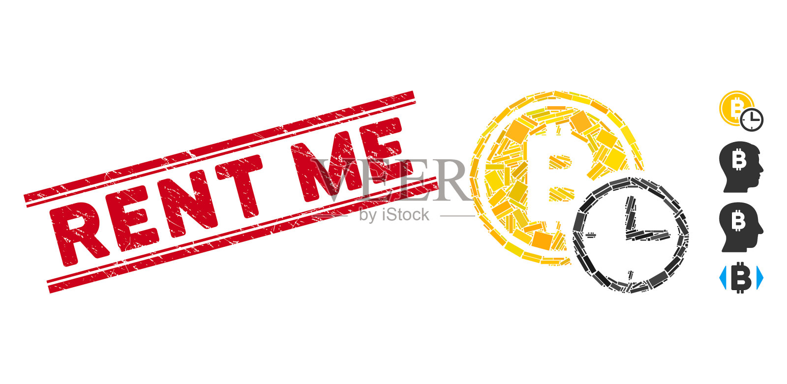 比特币信用时间马赛克和窘迫租我插画图片素材