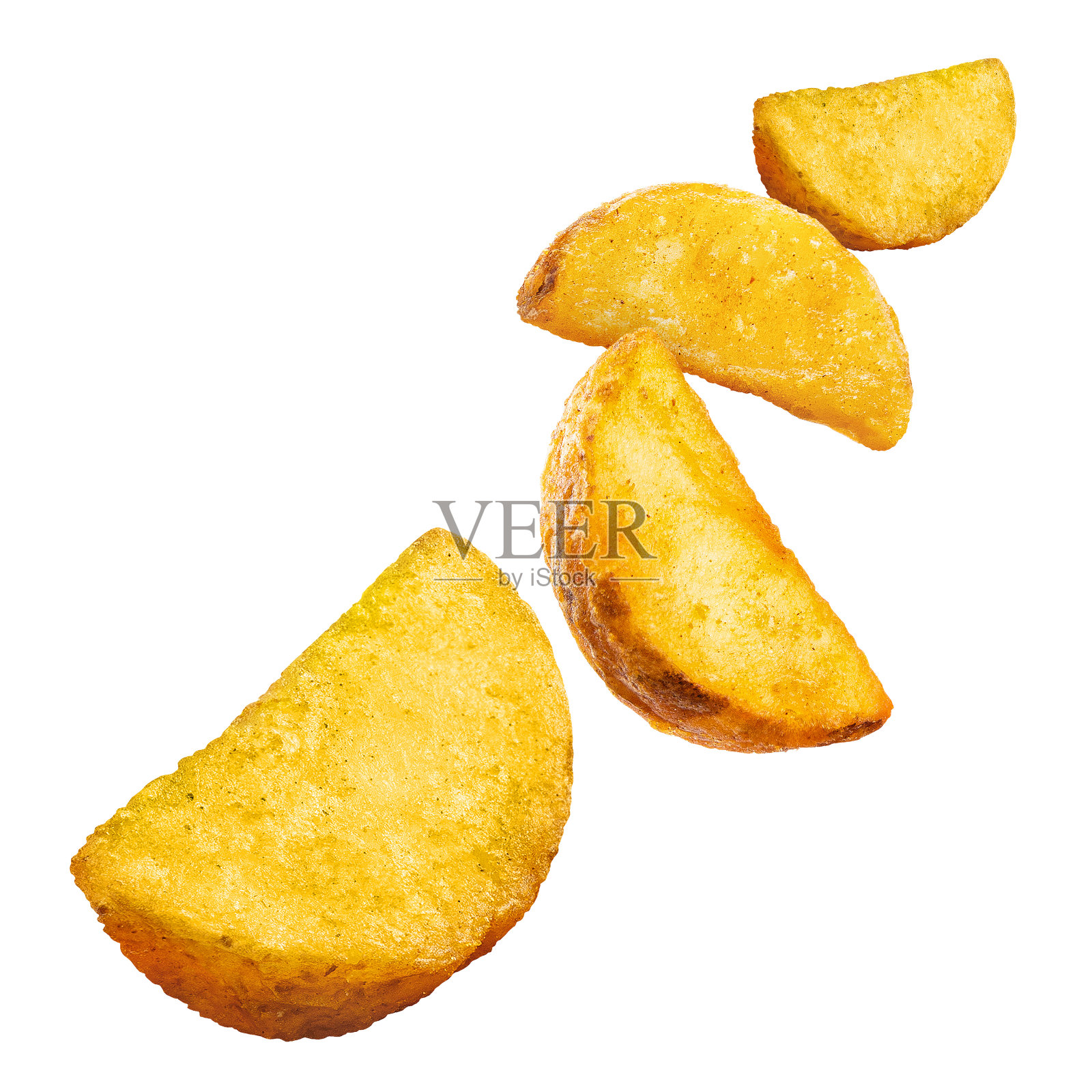 飞着美味的土豆楔子照片摄影图片