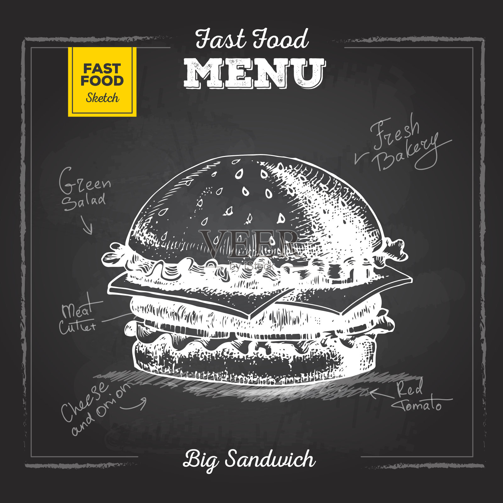 老式粉笔画快餐菜单。三明治插画图片素材
