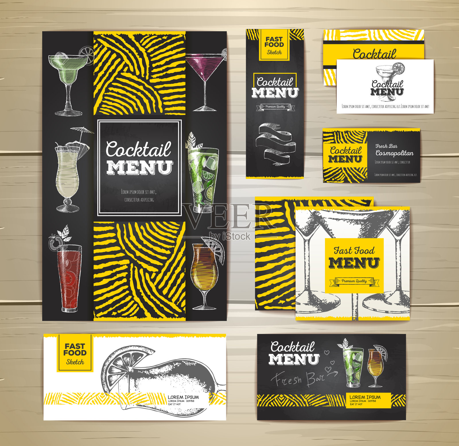 鸡尾酒菜单文档模板。企业形象插画图片素材