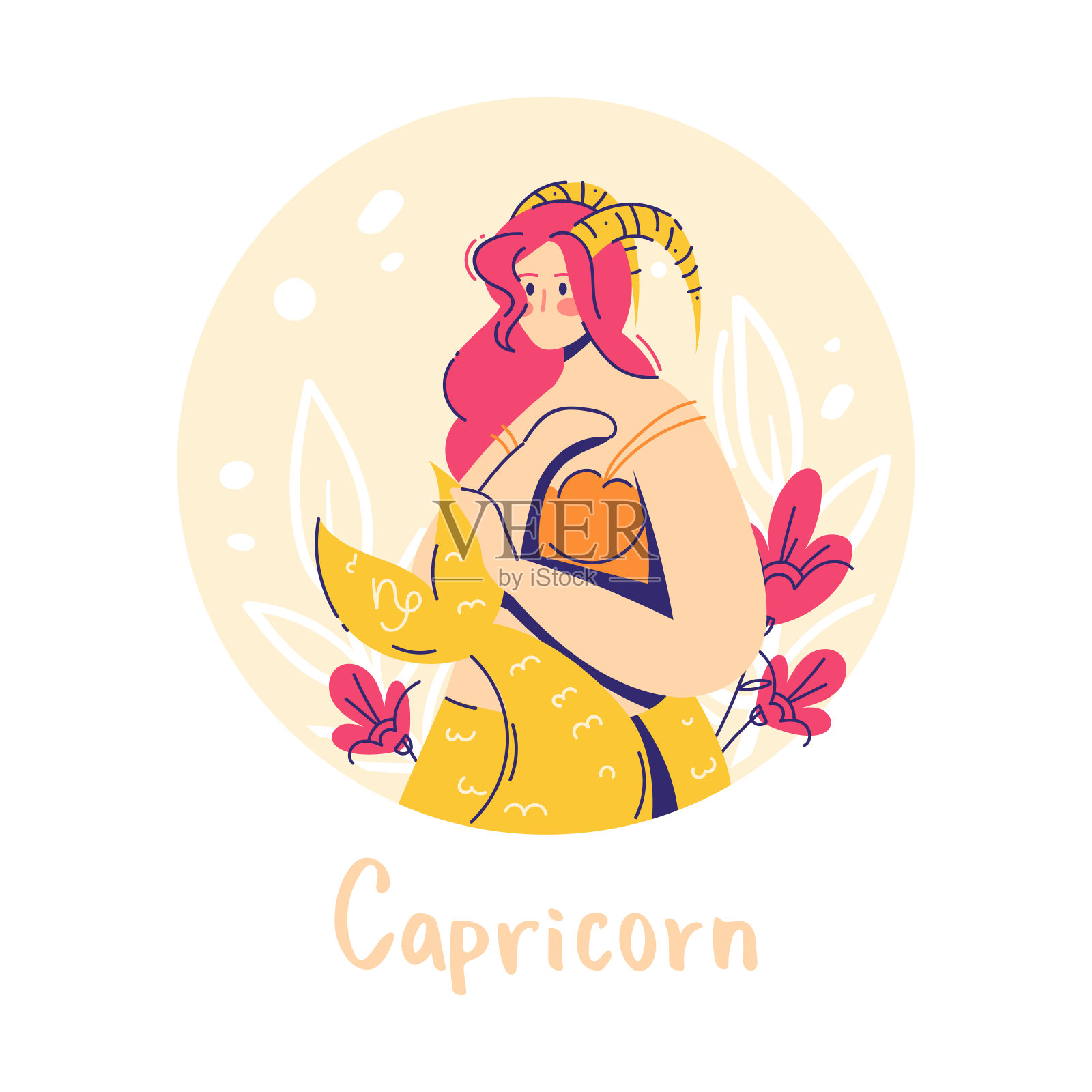 摩羯座的星座。地球。古代占星术中的女性性格与元素。插画图片素材