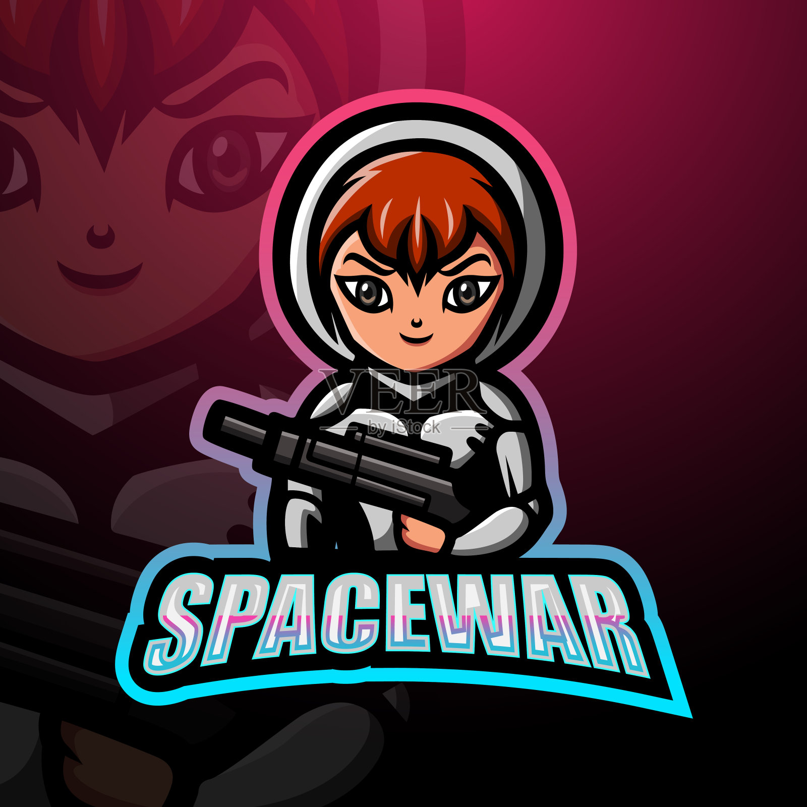 太空战争女孩吉祥物电子竞技徽章设计插画图片素材