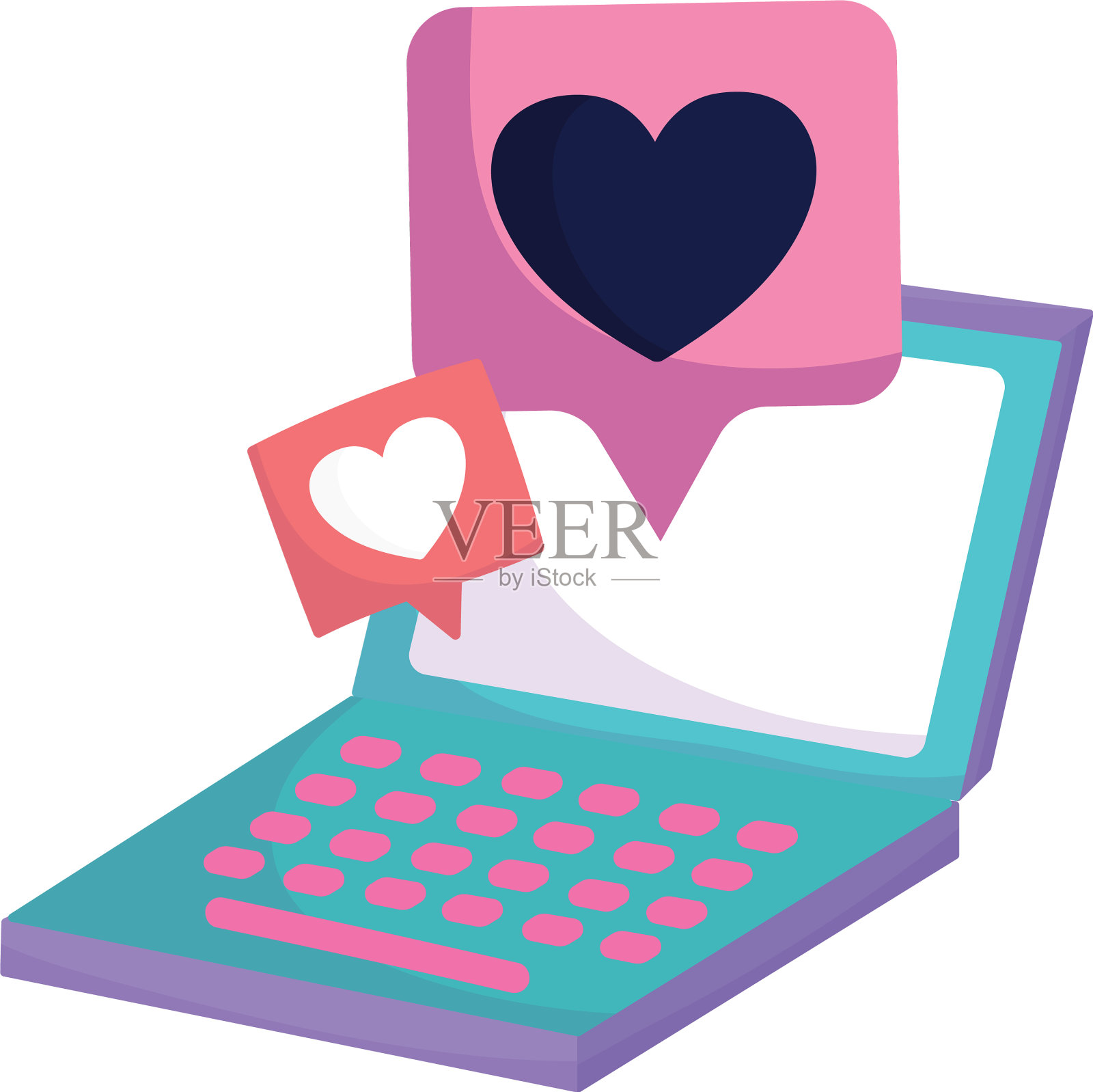 社交媒体笔记本电脑演讲泡泡爱情浪漫设计元素图片