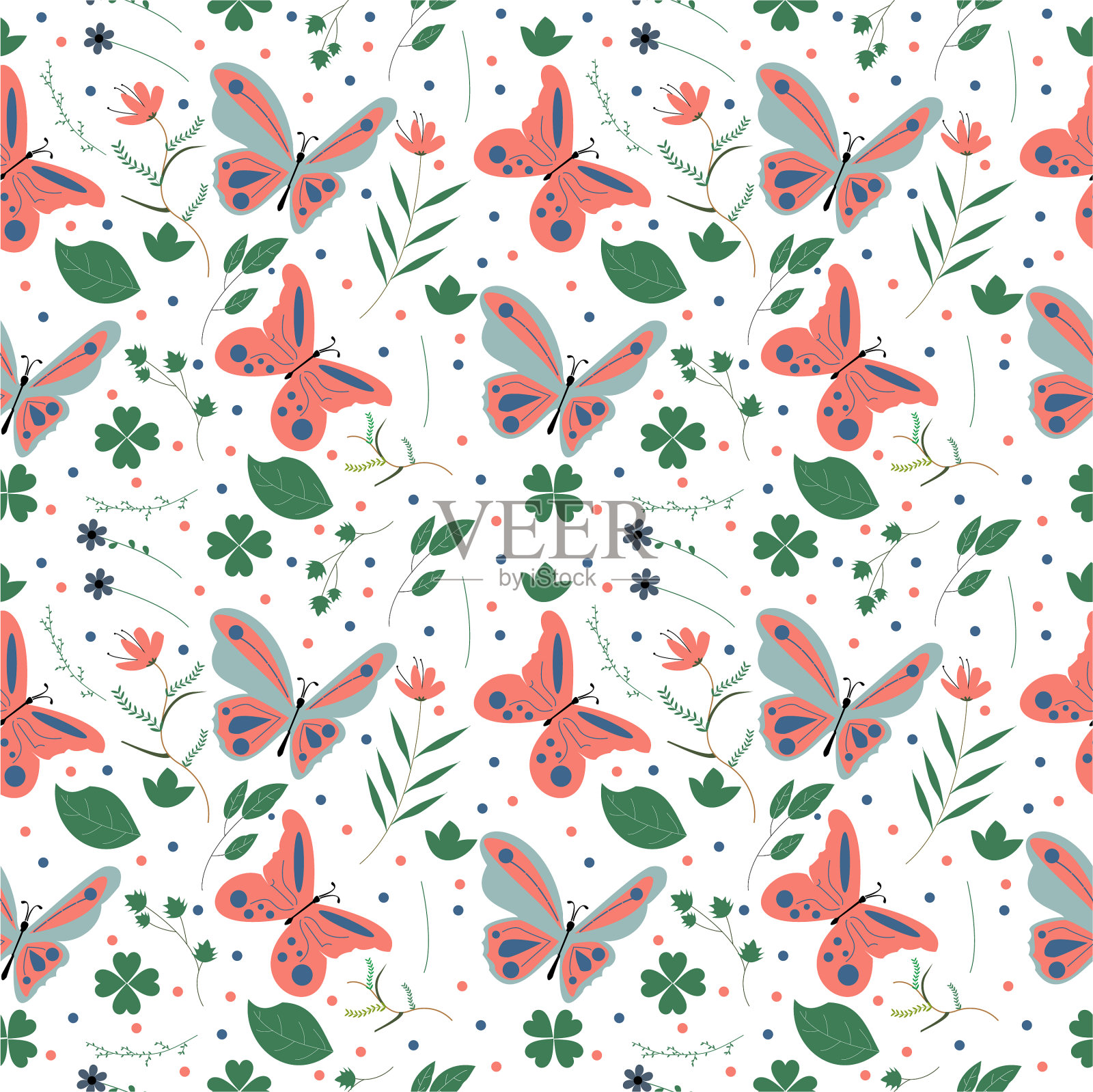 无缝图案与动物蝴蝶插画图片素材
