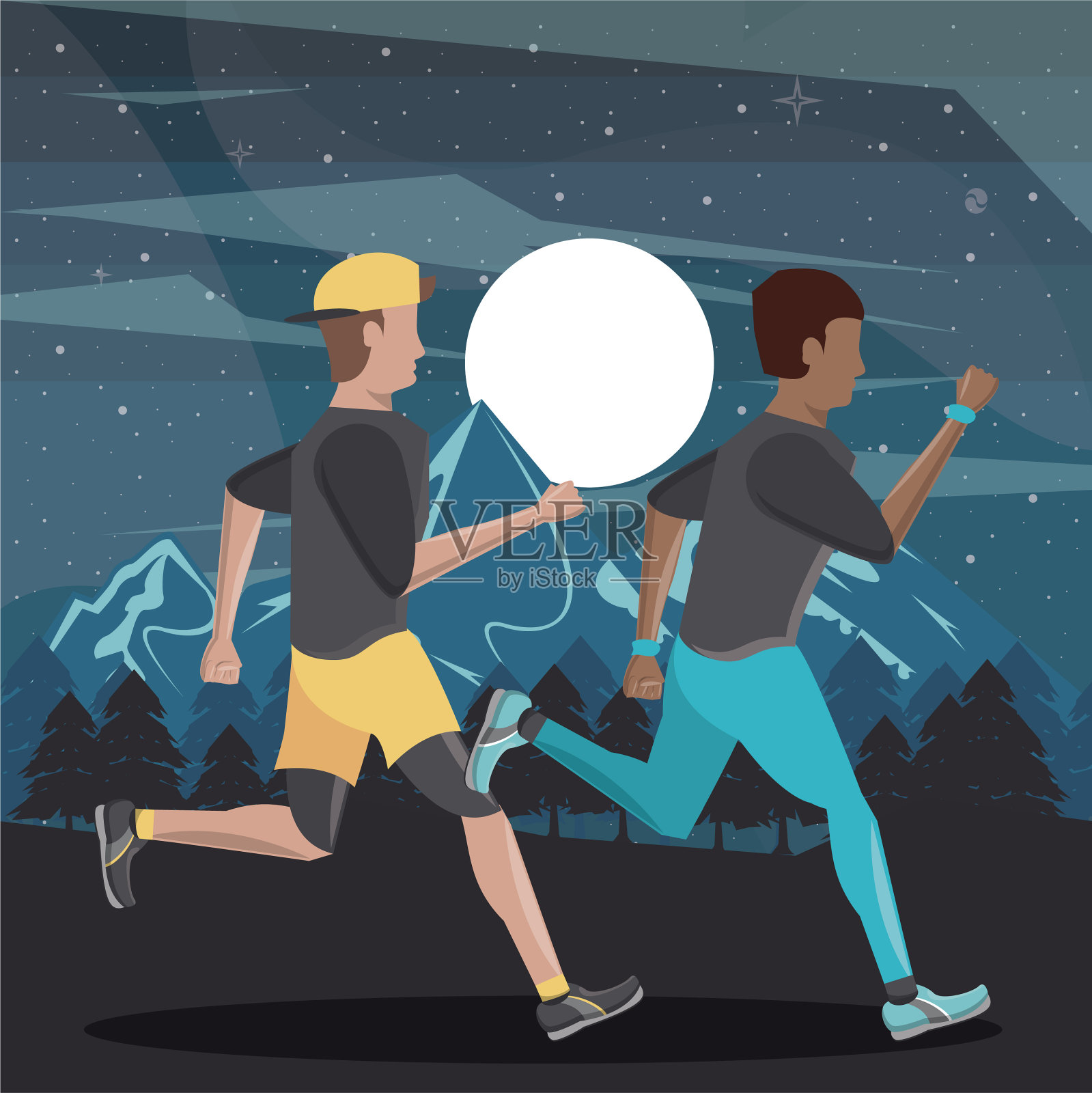 异族男人晚上在野外奔跑插画图片素材