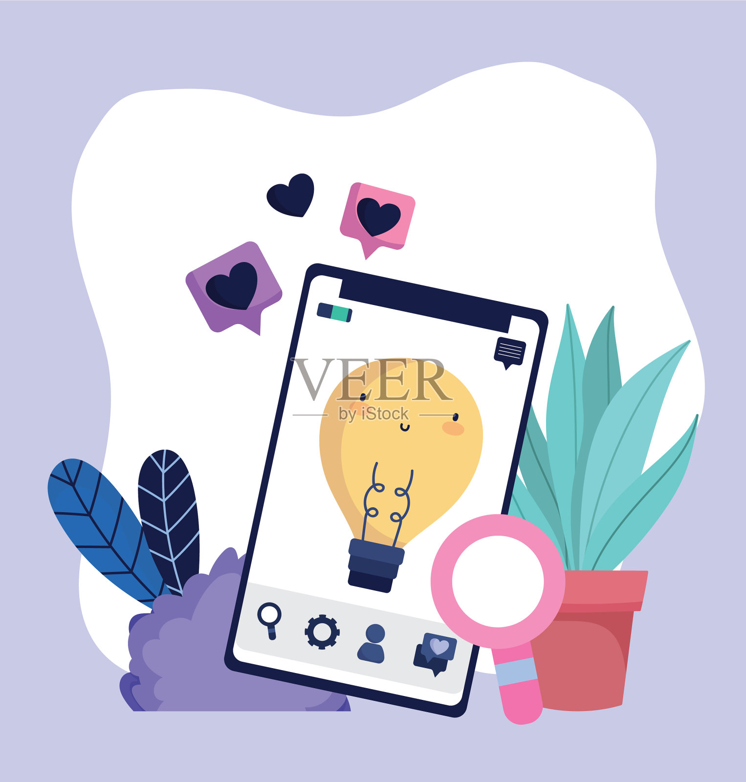 智能手机语音泡泡爱情放大社交插画图片素材