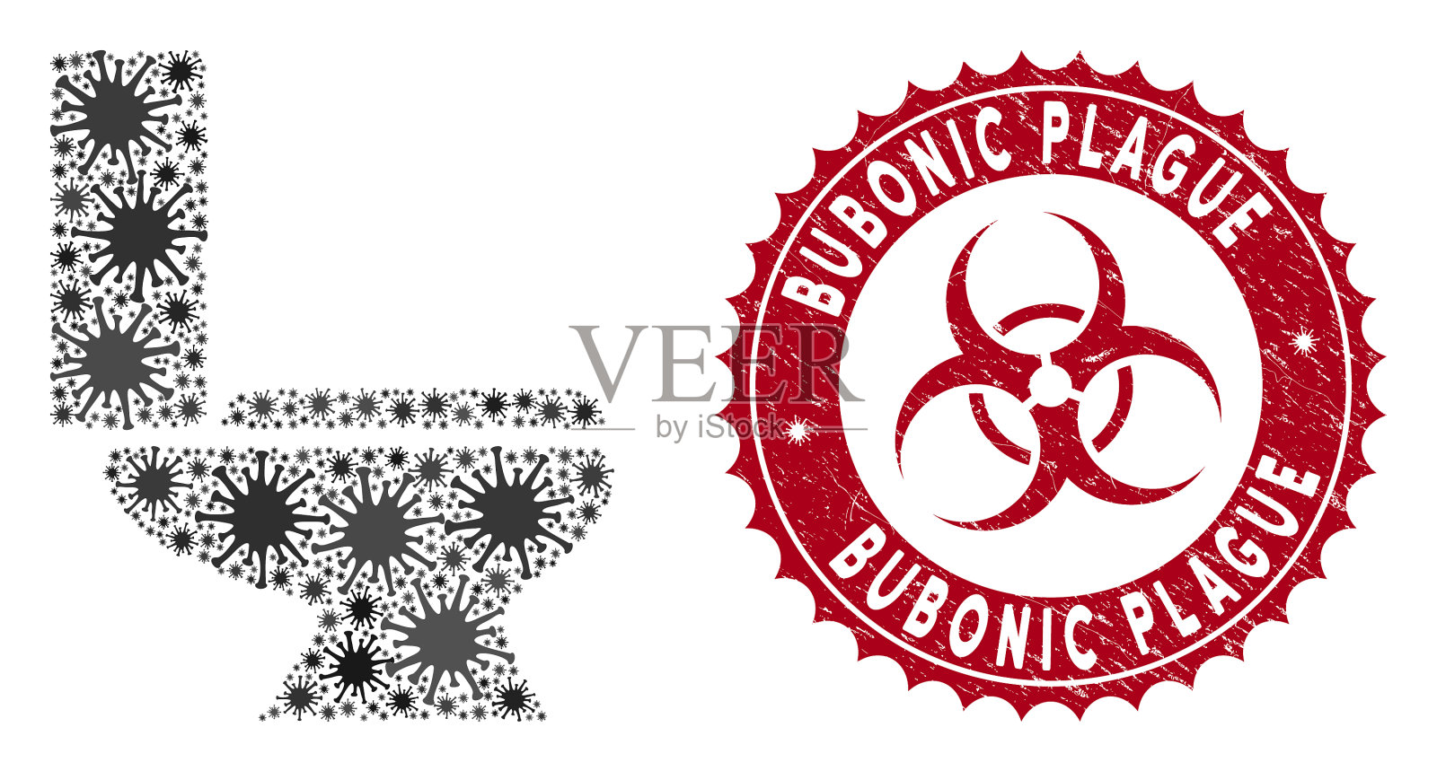 冠状病毒拼贴马桶图标与痛苦插画图片素材