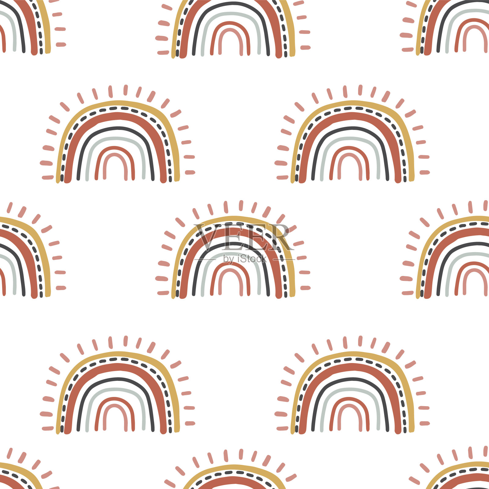 可爱的彩虹无缝图案。矢量插图的背景，壁纸，织物。可编辑元素插画图片素材