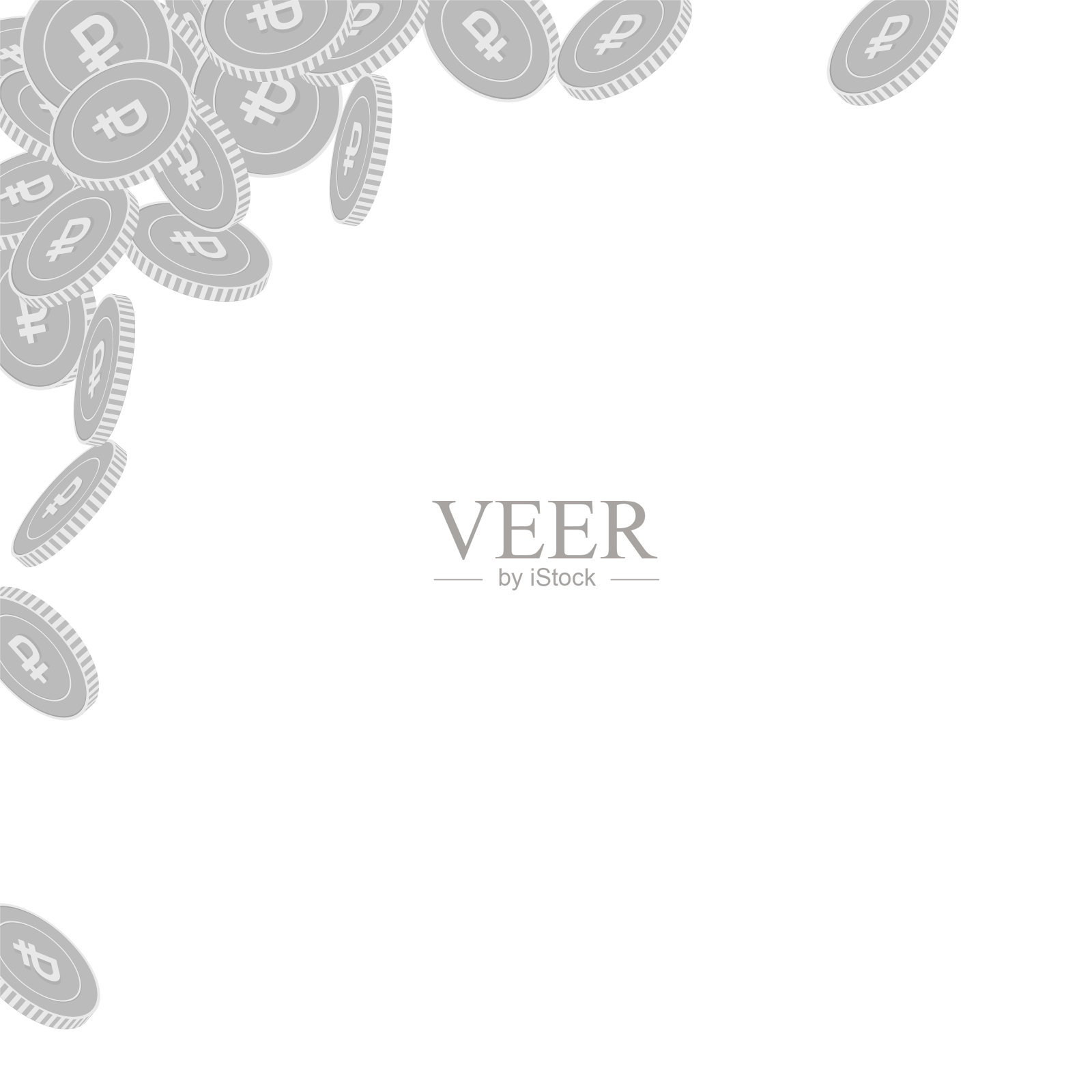 俄罗斯卢布硬币下落。分散的黑色和w插画图片素材