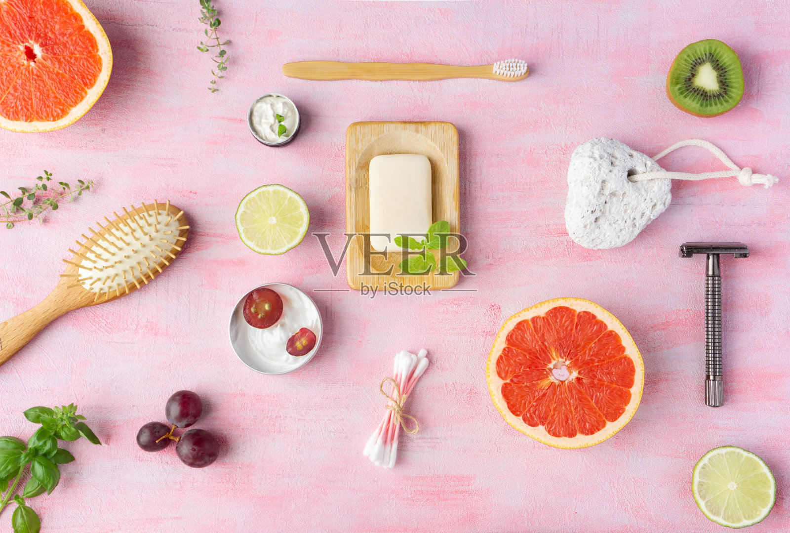 零浪费浴室配件，俯视图，布局照片摄影图片