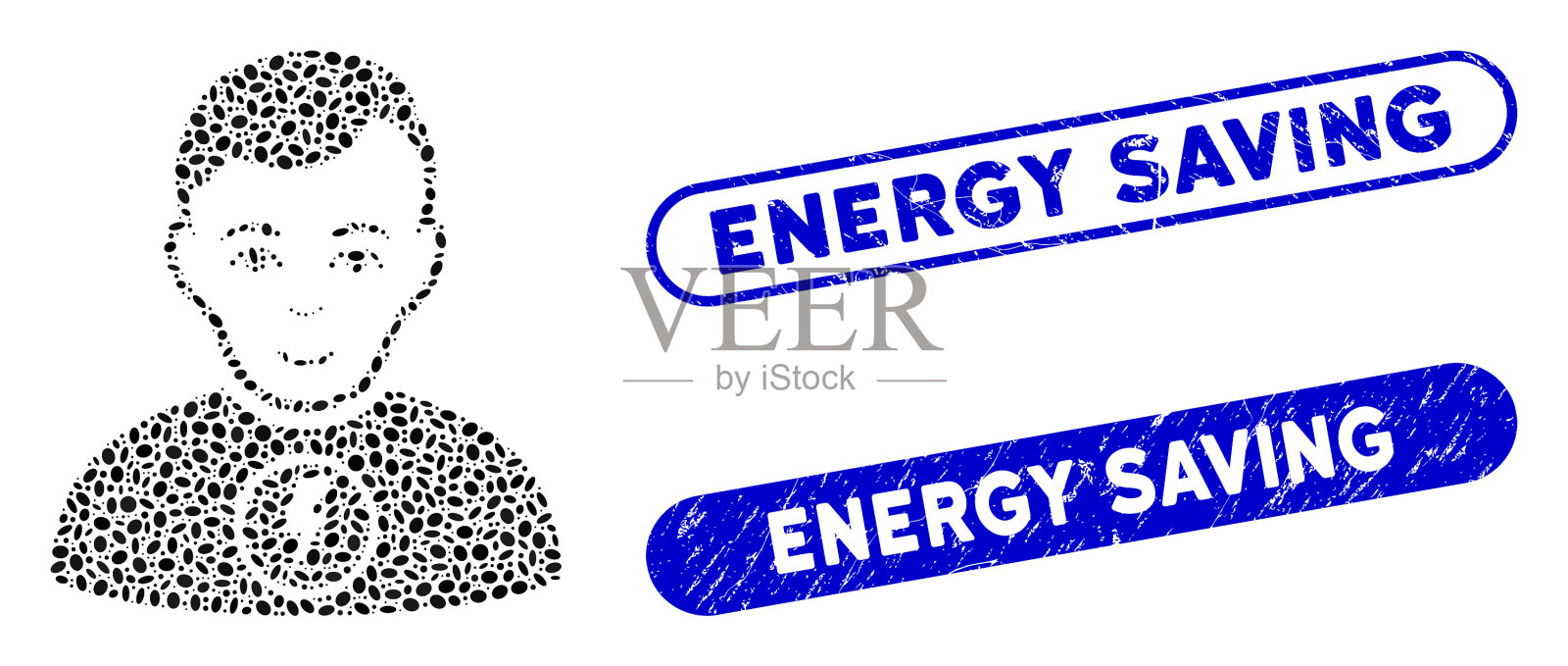 椭圆马赛克动力人与垃圾节能插画图片素材