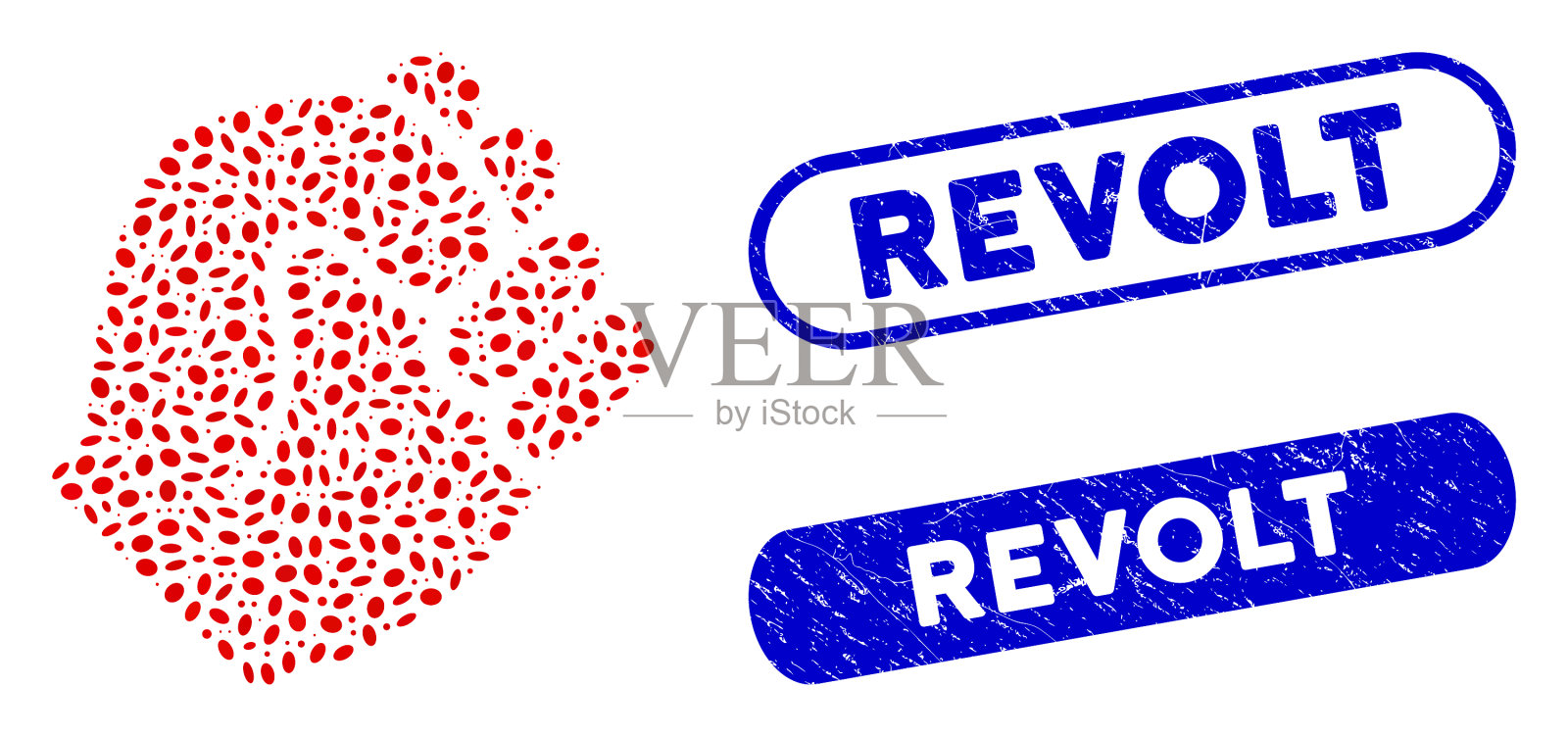 椭圆形马赛克拳头与垃圾反叛印章插画图片素材