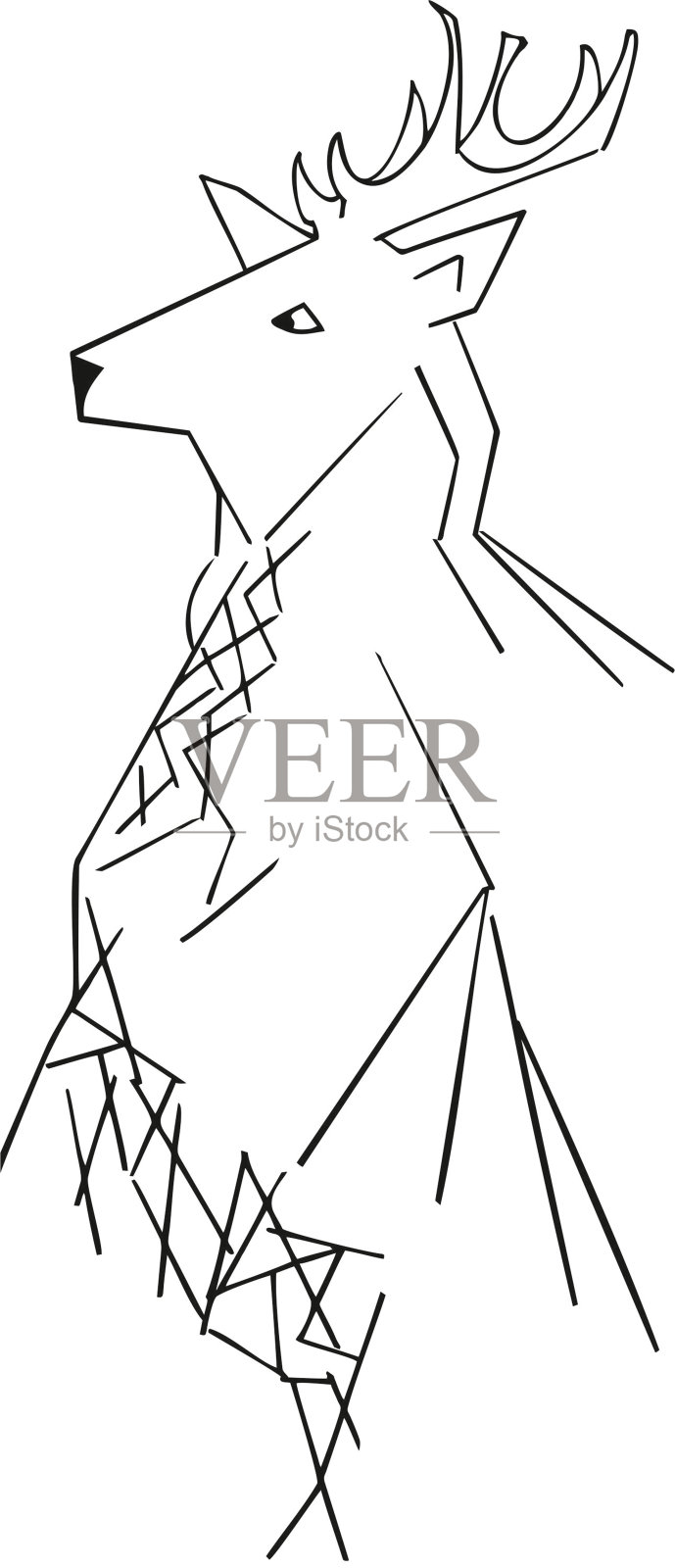 一个鹿的几何动物艺术，鹿的插图在白色的背景插画图片素材