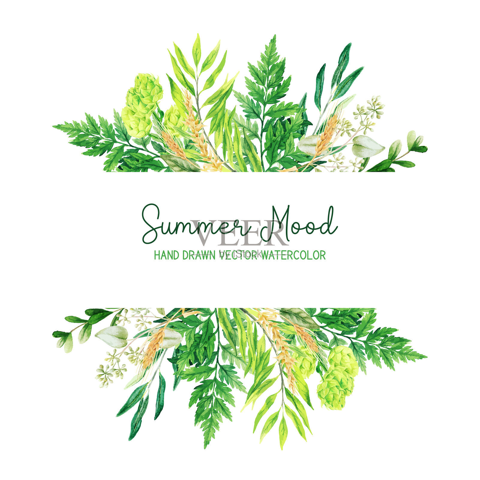 水平条纹横幅与水彩花卉元素插画图片素材