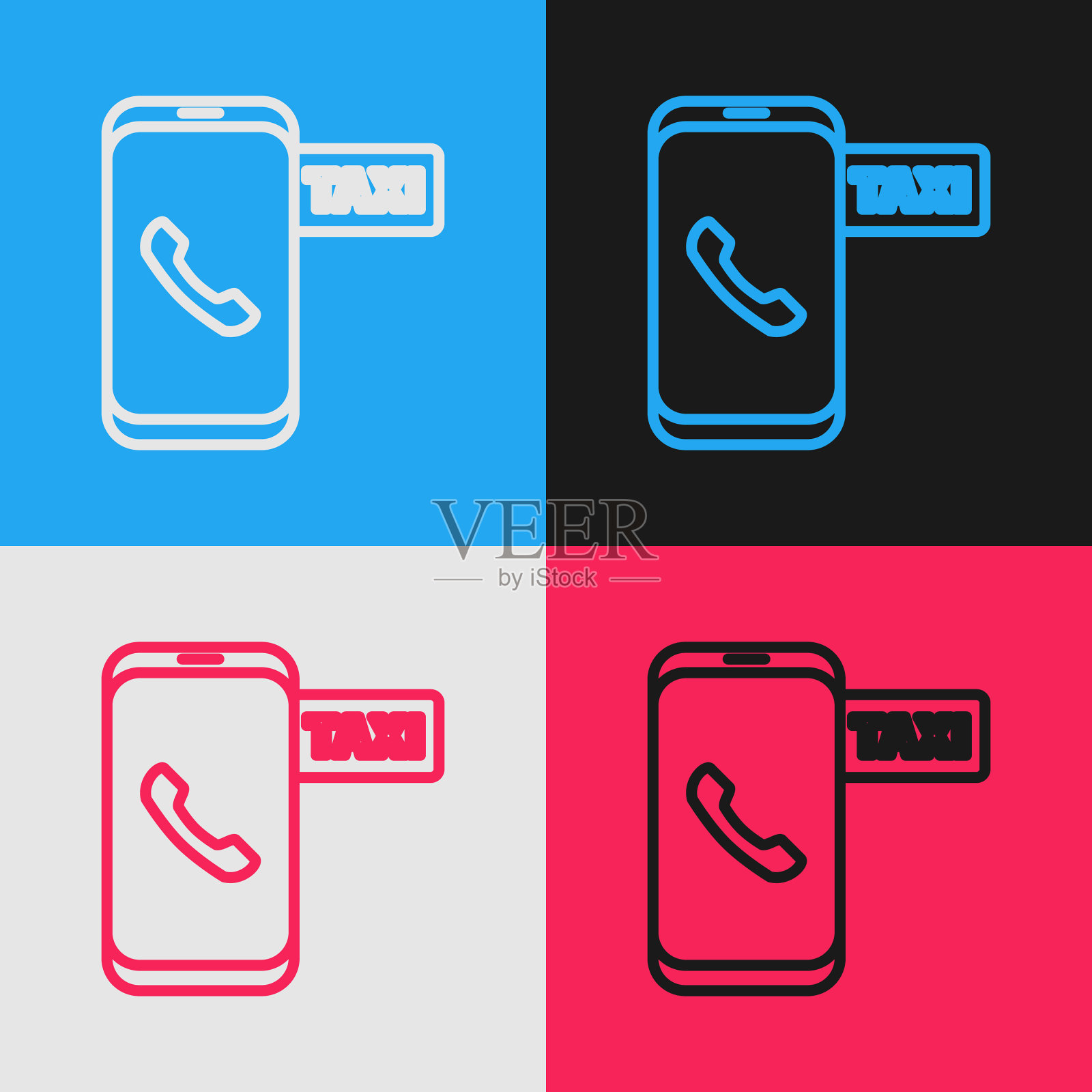 彩色线路出租车呼叫电话服务图标插画图片素材