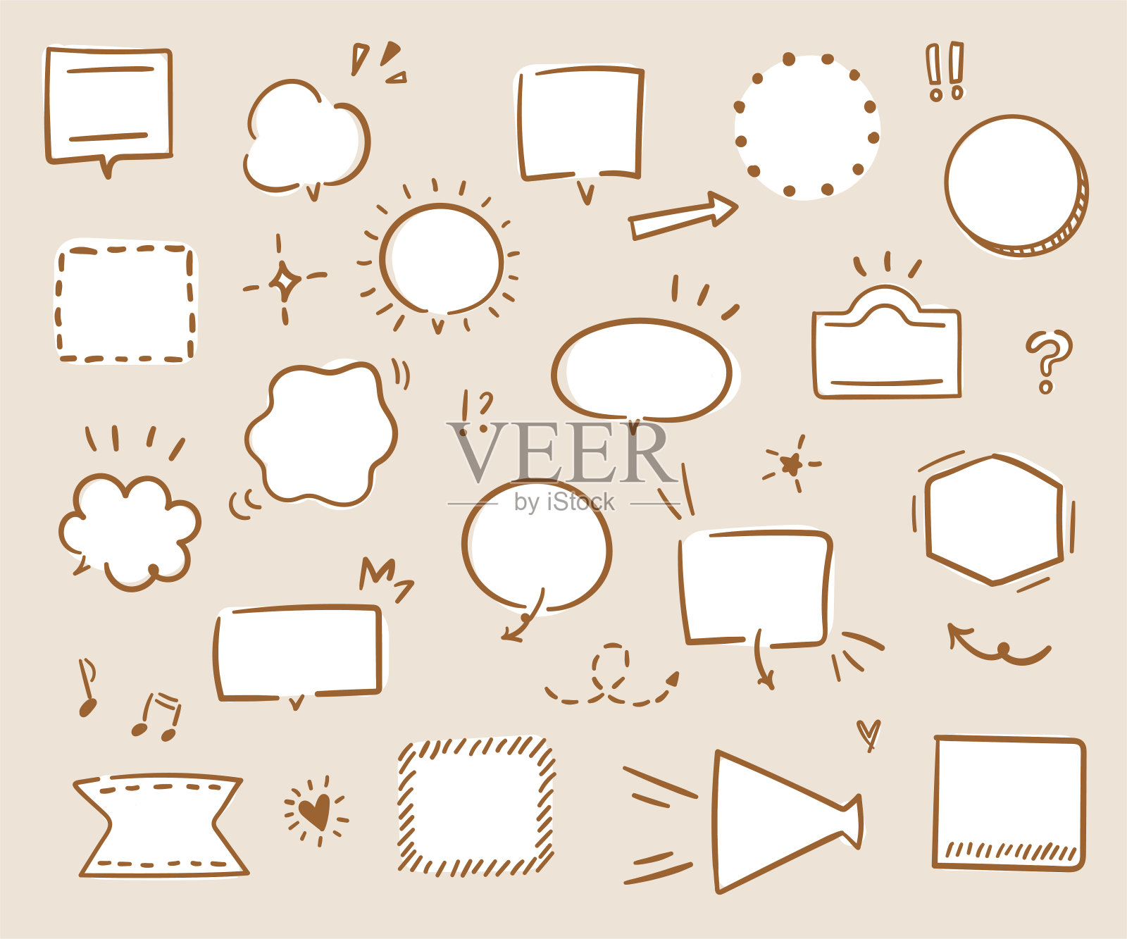 手写风格的讲话气泡插图集。插画图片素材